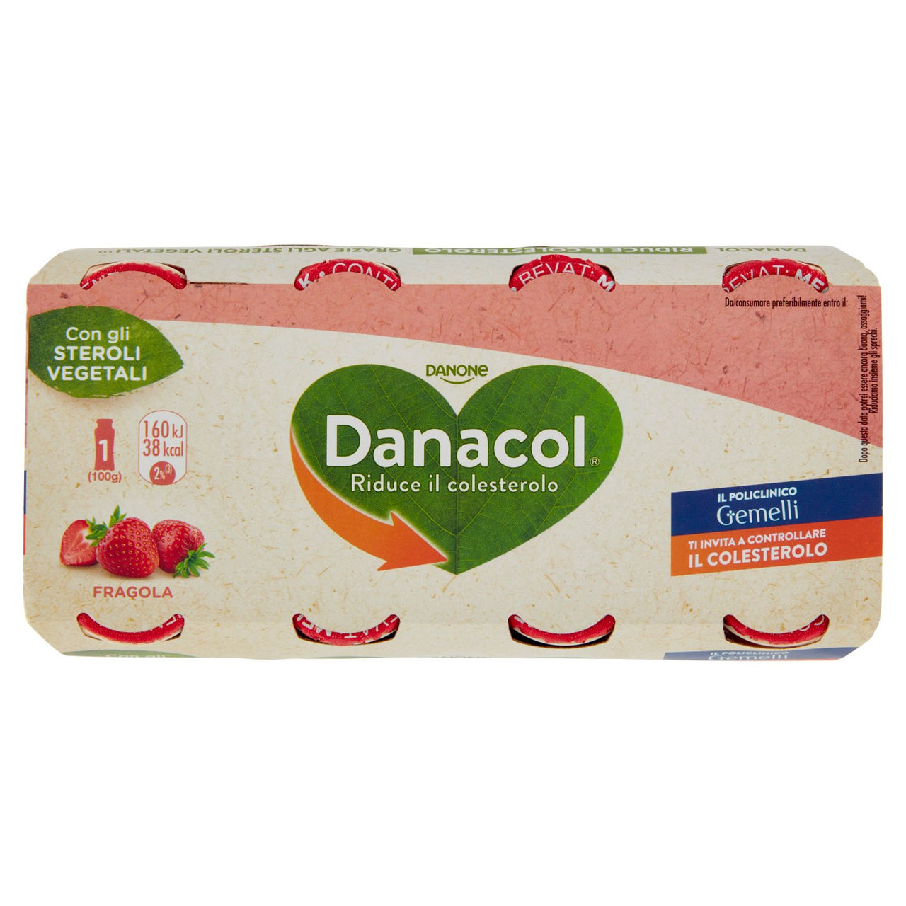 DANACOL Yogurt da bere, Riduce il Colesterolo grazie agli Steroli Vegetali, gusto Fragola, 8x100g
