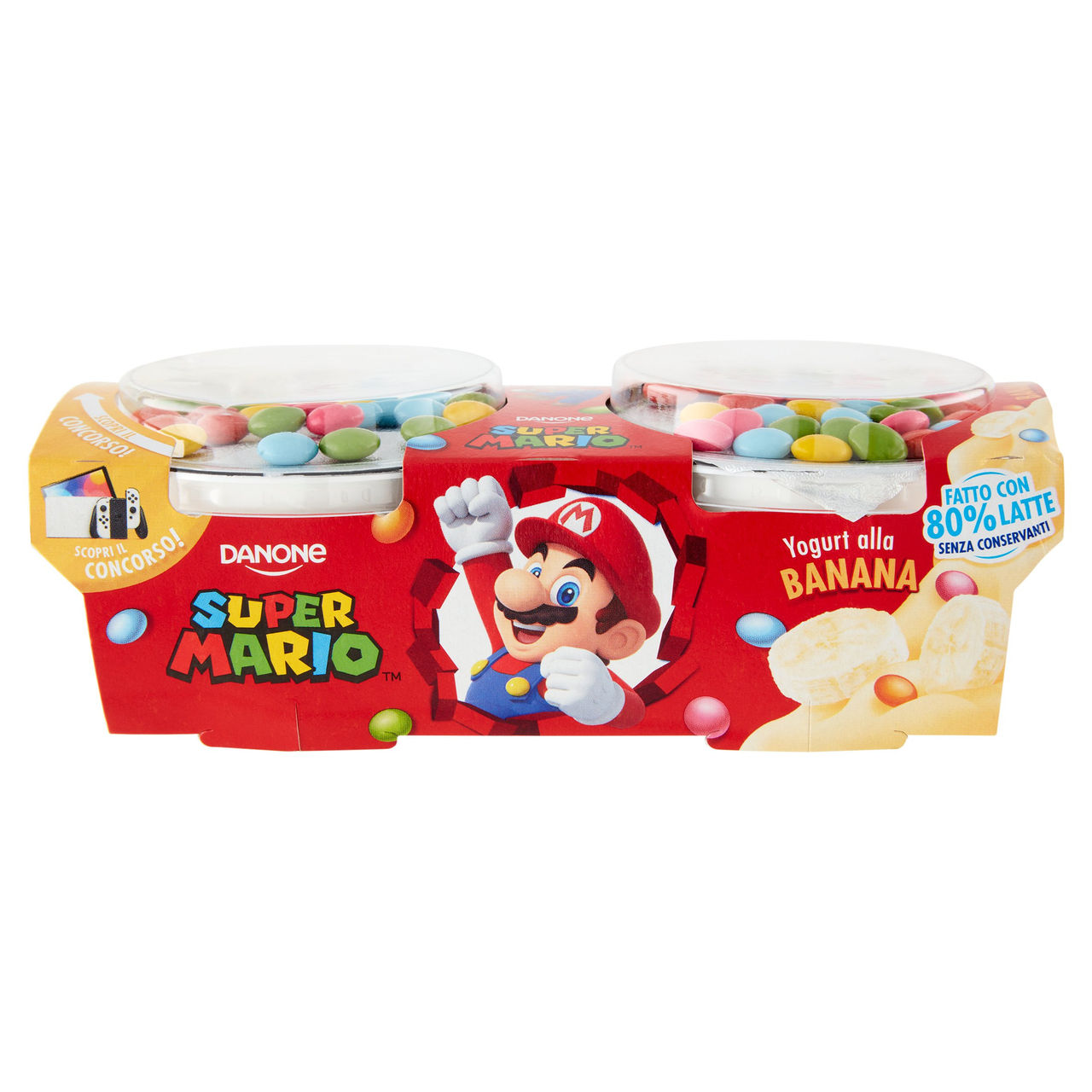 Danone Super Mario, Yogurt gusto Banana con Confettini, 2x110g