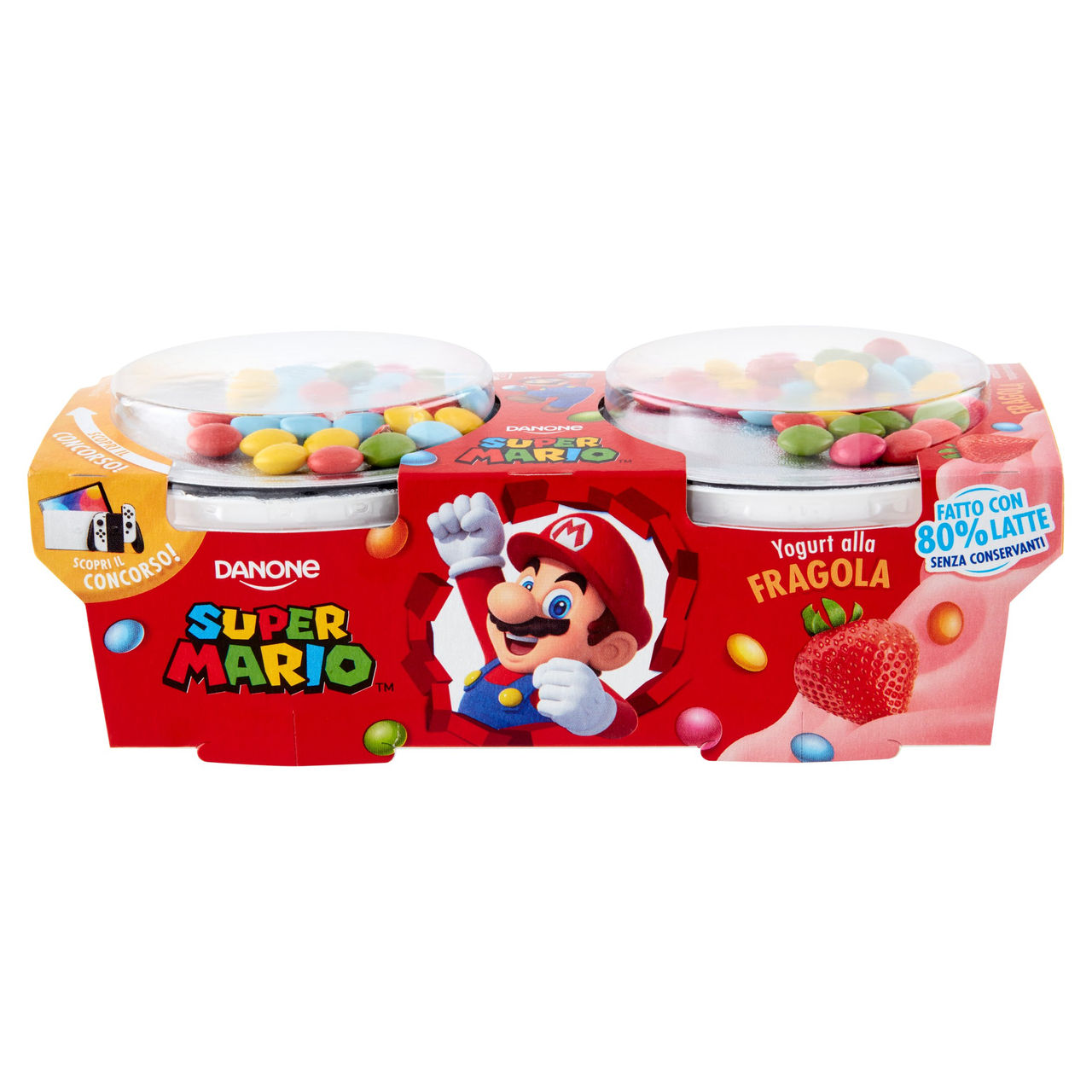 Danone Super Mario, Yogurt gusto Fragola con Confettini, 2x110g