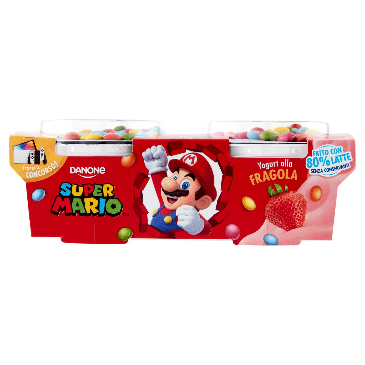 Danone Super Mario, Yogurt gusto Fragola con Confettini, 2x110g