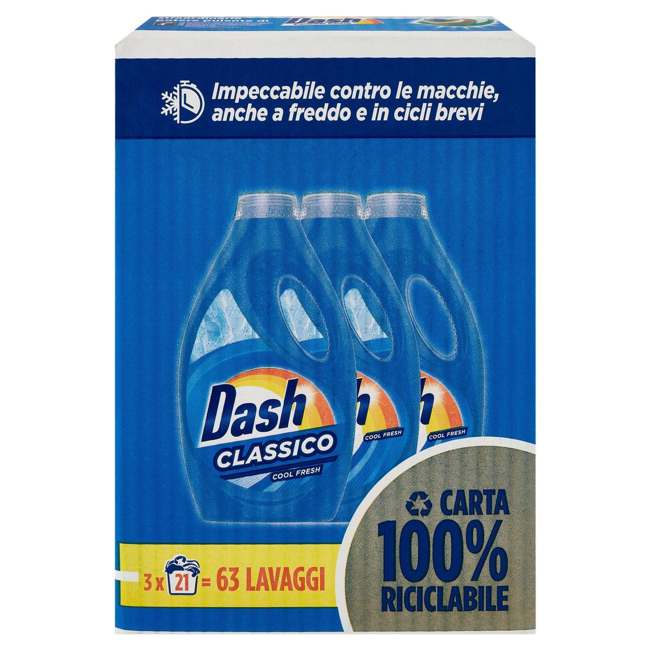 Dash Detersivo Liquido Lavatrice, Classico, 3x21 Lavaggi=63 Lavaggi 3x1050ml