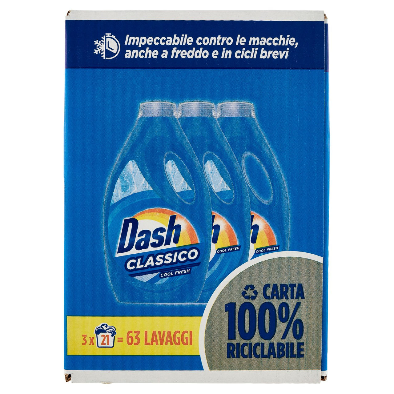 Dash Detersivo Liquido Lavatrice, Classico, 3x21 Lavaggi=63 Lavaggi 3x1050ml