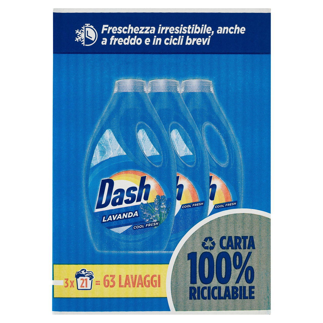 Dash Detersivo Liquido Lavatrice, Lavanda, 3x21 Lavaggi=63 Lavaggi 3x1050ml