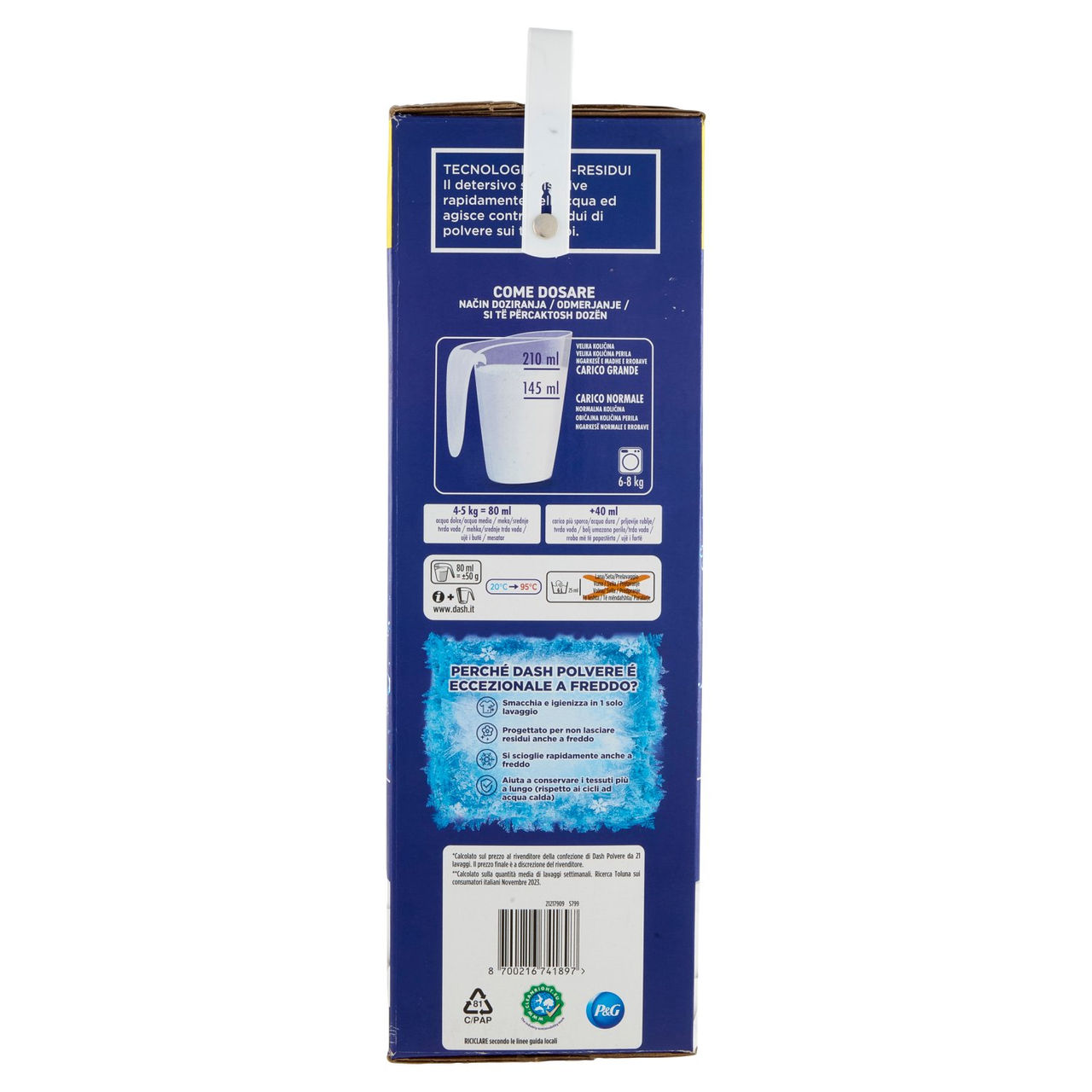 Dash Power Detersivo Lavatrice in Polvere, Tecnologia Anti-Residui, 105 Lavaggi 5250 g