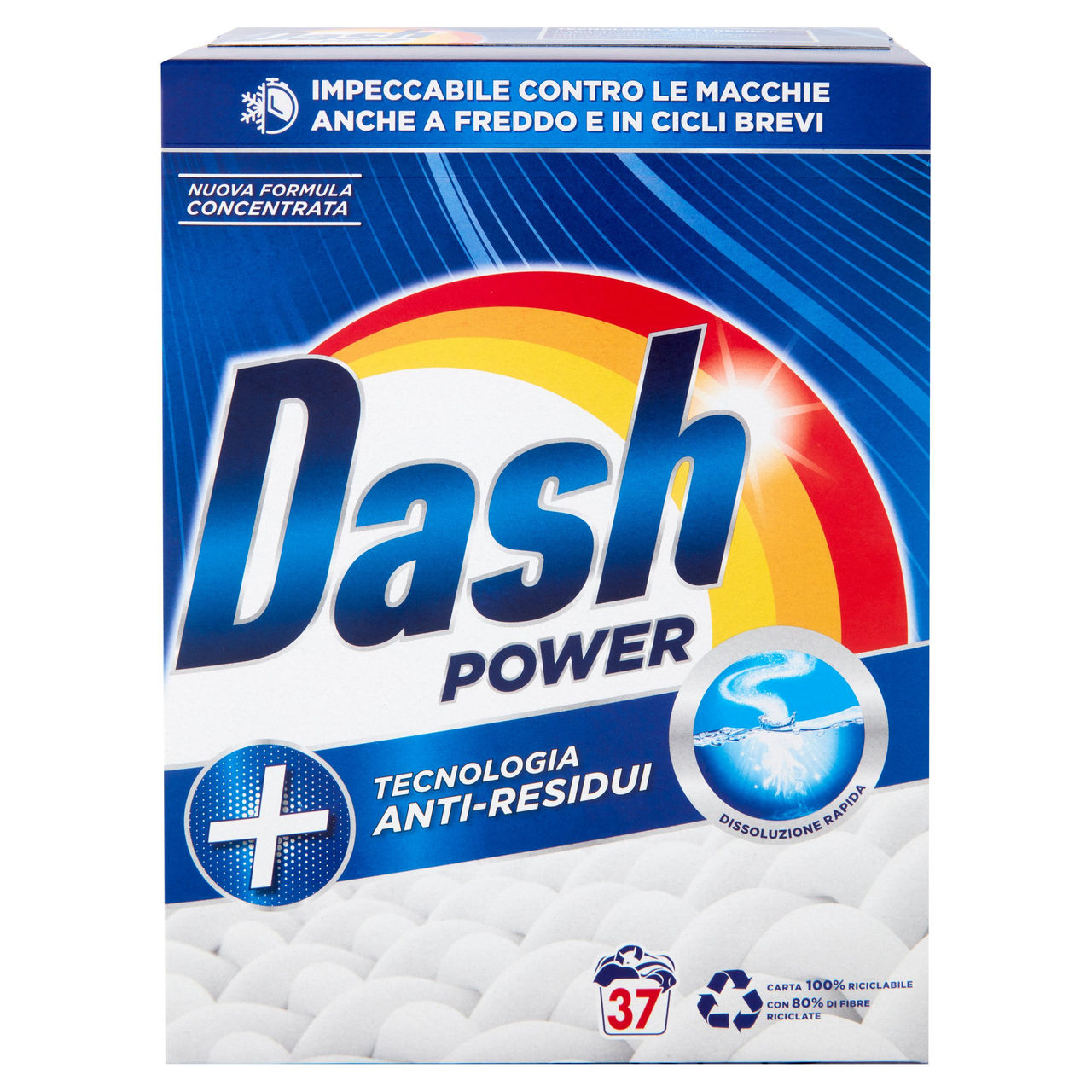 Dash Power Detersivo Lavatrice in Polvere, Tecnologia Anti-Residui, 37 Lavaggi 1850 g