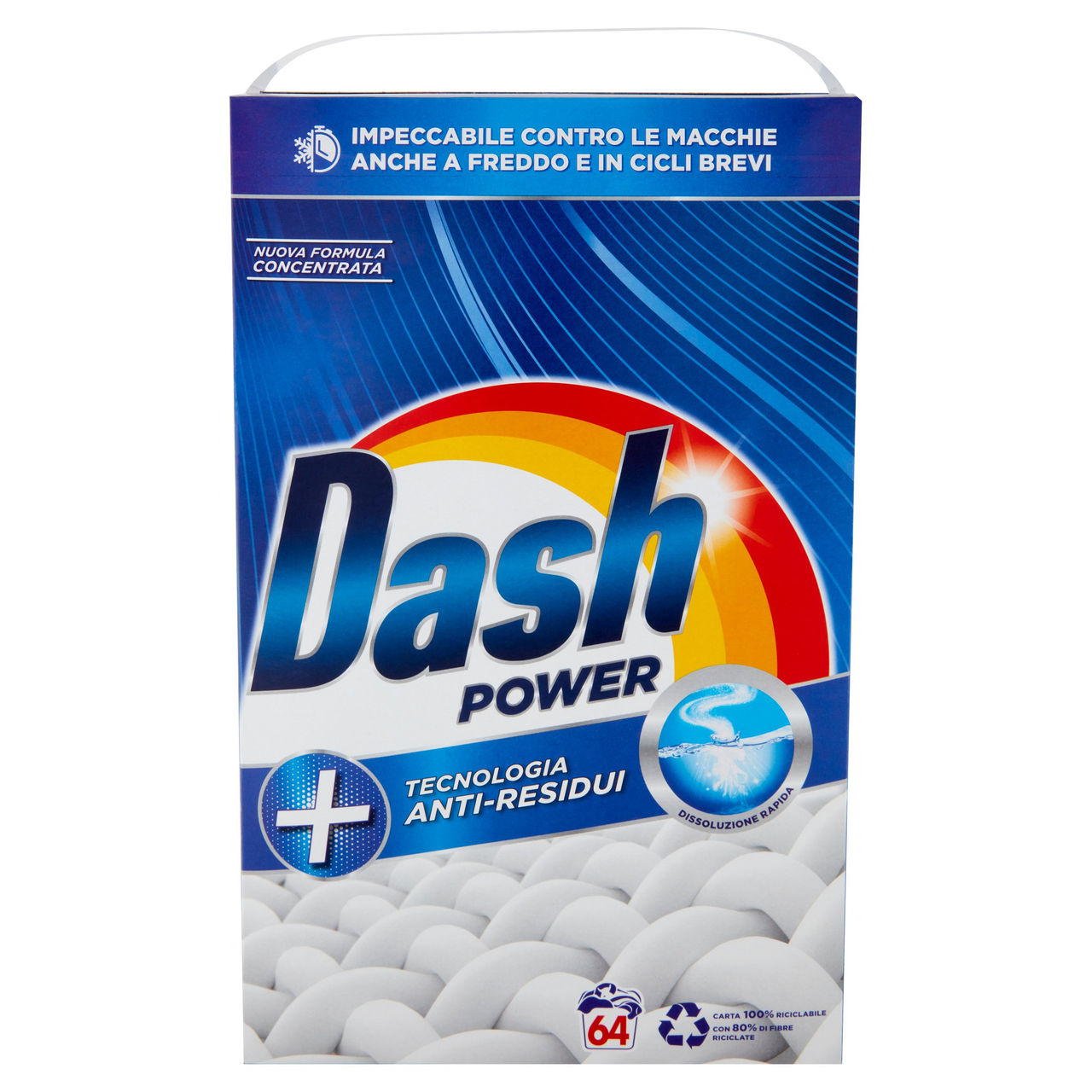 Dash Power Detersivo Lavatrice in Polvere, Tecnologia Anti-Residui, 64 Lavaggi 3200 g