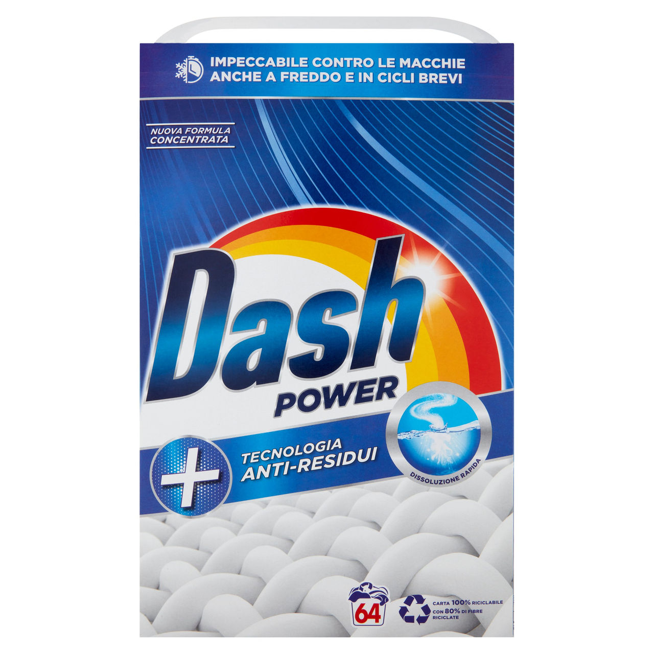 Dash Power Detersivo Lavatrice in Polvere, Tecnologia Anti-Residui, 64 Lavaggi 3200 g