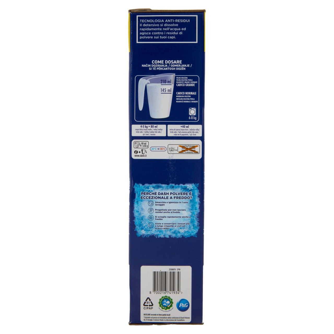 Dash Power Detersivo Lavatrice in Polvere, Tecnologia Anti-Residui, 66 Lavaggi 3300 g