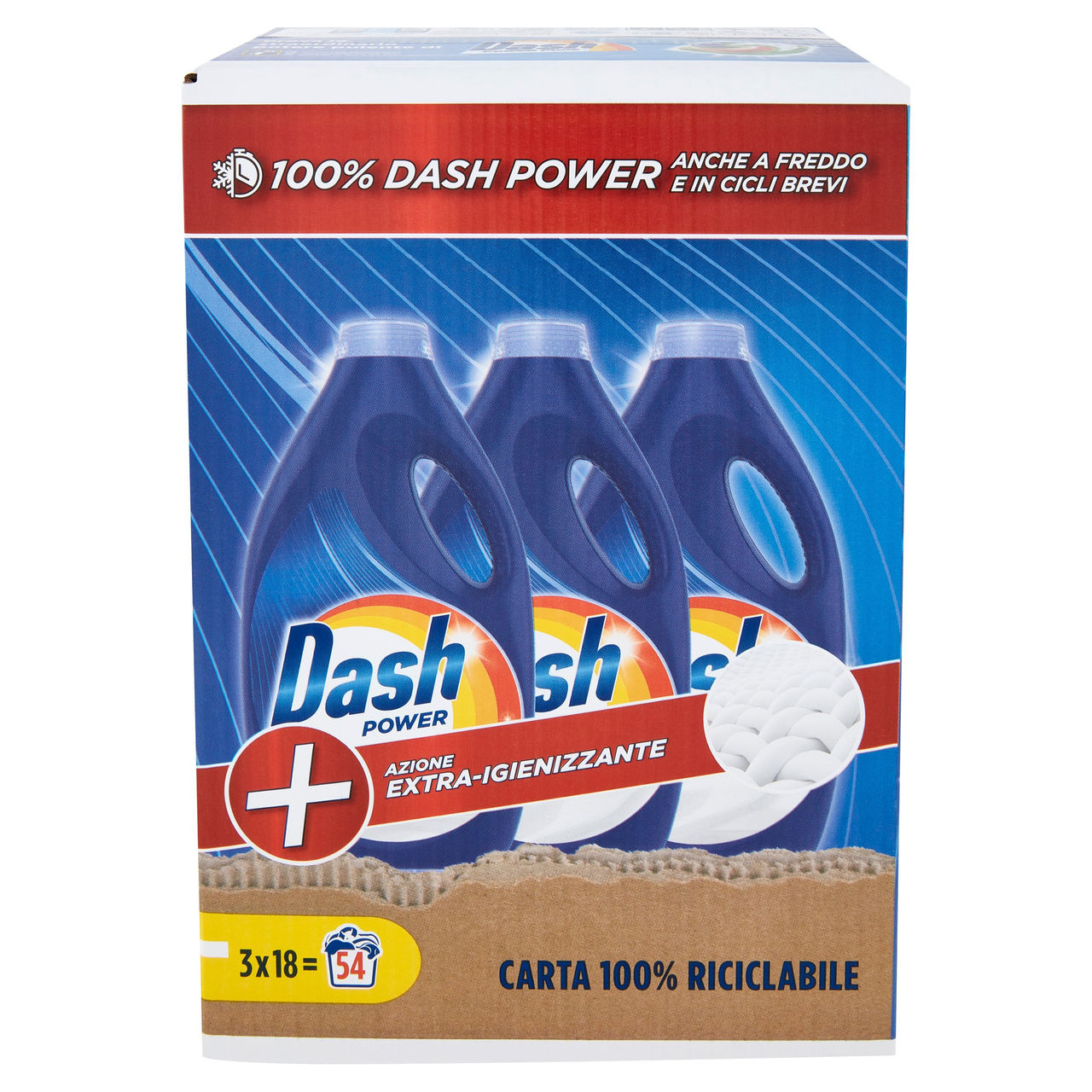 Dash Power Detersivo Liquido Lavatrice, Azione Extra-Igienizzante, 3x18 Lavaggi=54 Lavaggi 3x900ml