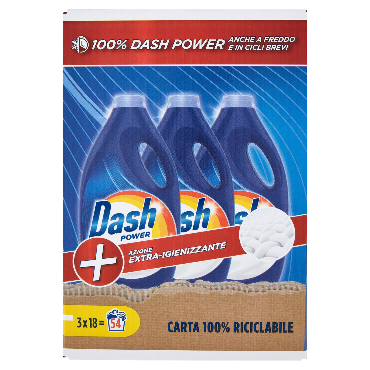 Dash Power Detersivo Liquido Lavatrice, Azione Extra-Igienizzante, 3x18 Lavaggi=54 Lavaggi 3x900ml