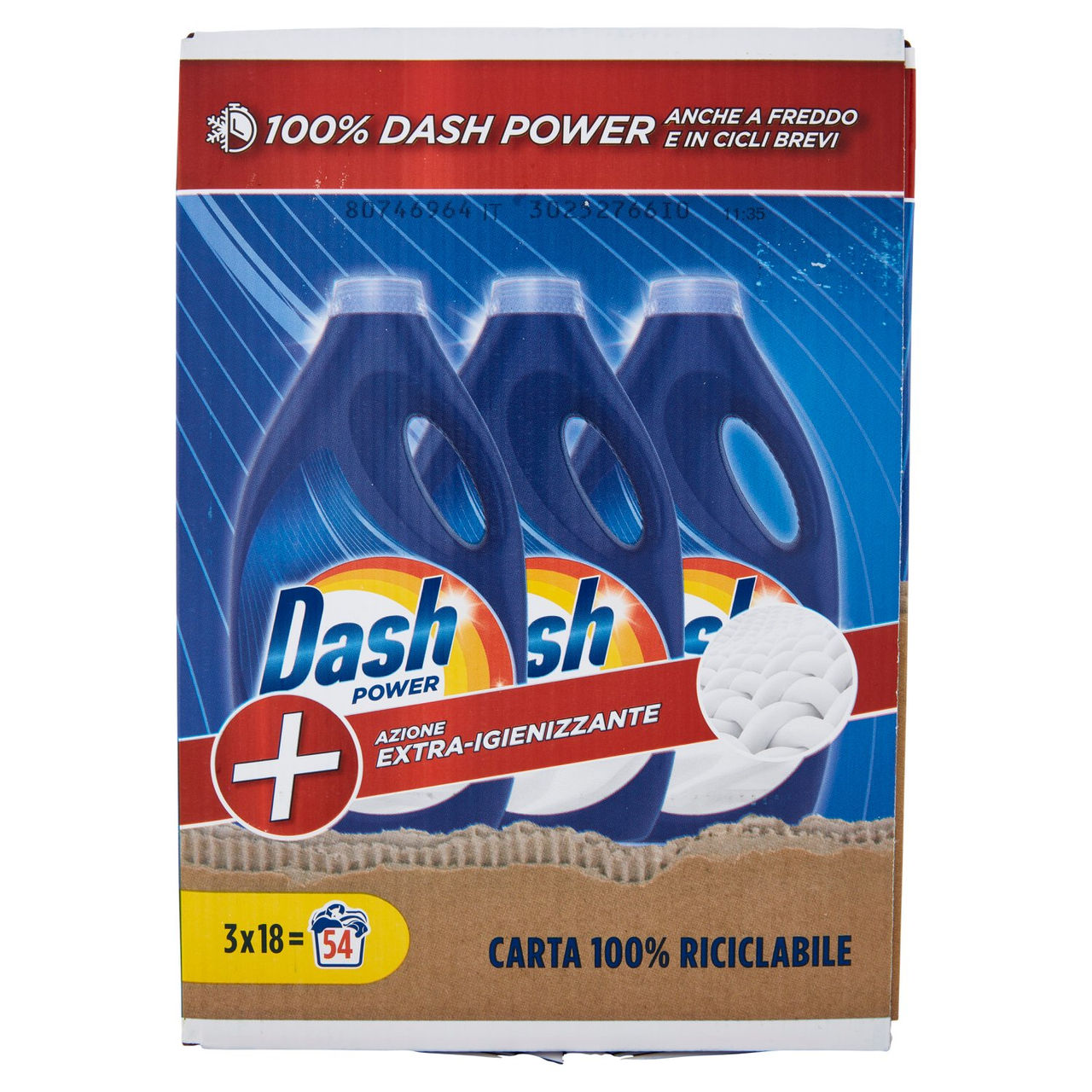 Dash Power Detersivo Liquido Lavatrice, Azione Extra-Igienizzante, 3x18 Lavaggi=54 Lavaggi 3x900ml