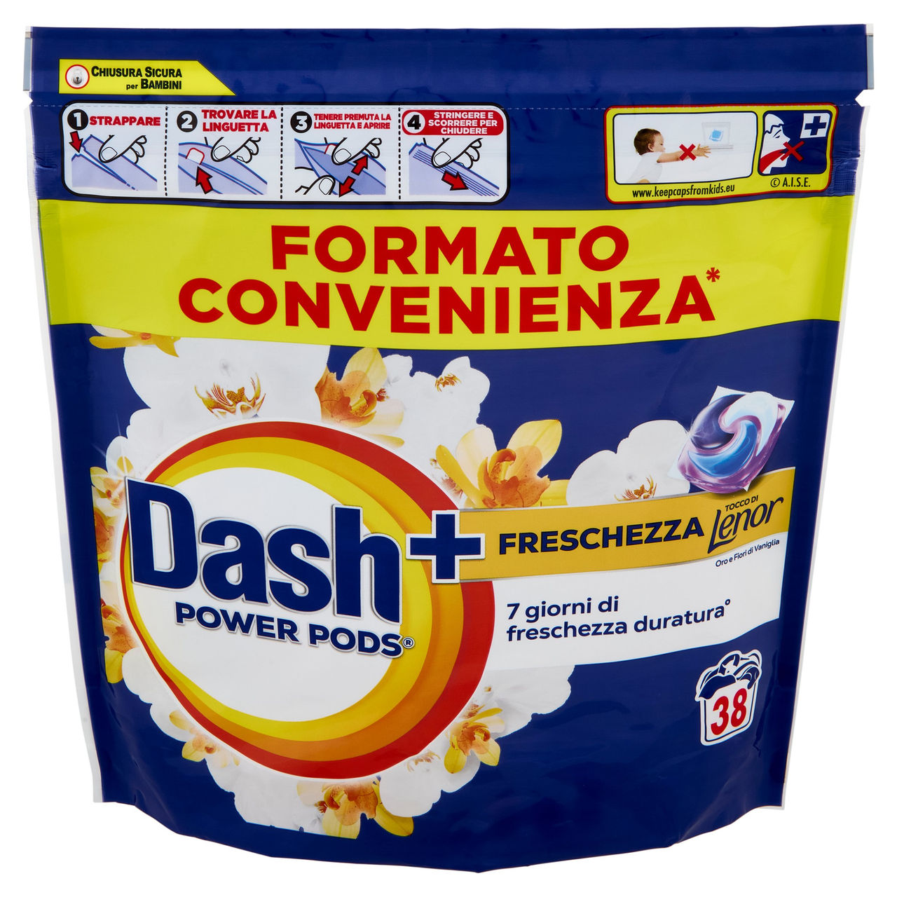 Dash Power Pods Detersivo Lavatrice Capsule   Tocco Lenor Oro e Fiori di Vaniglia, 38 Lavaggi 881,6
