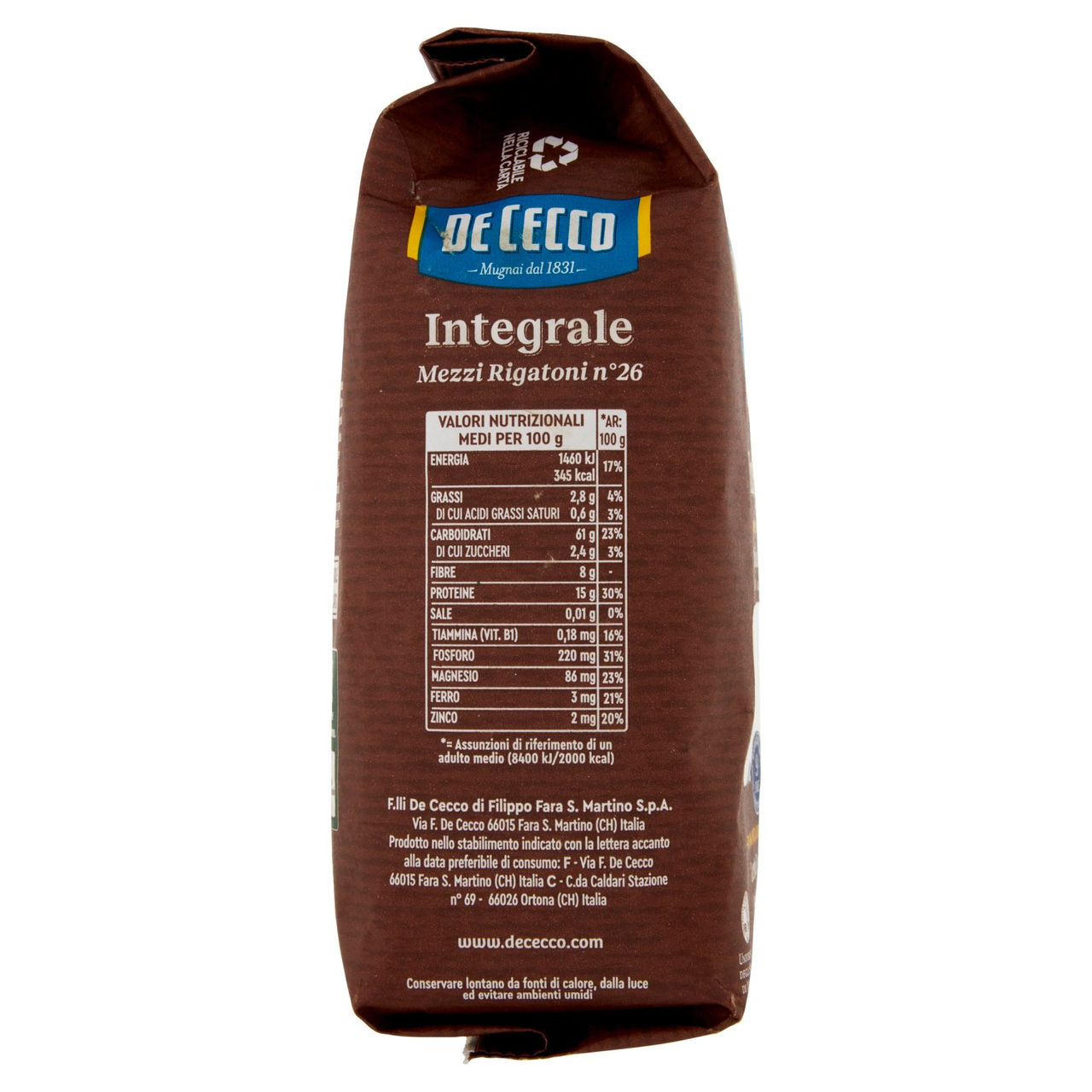 De Cecco Integrale Mezzi Rigatoni n° 26 500 g