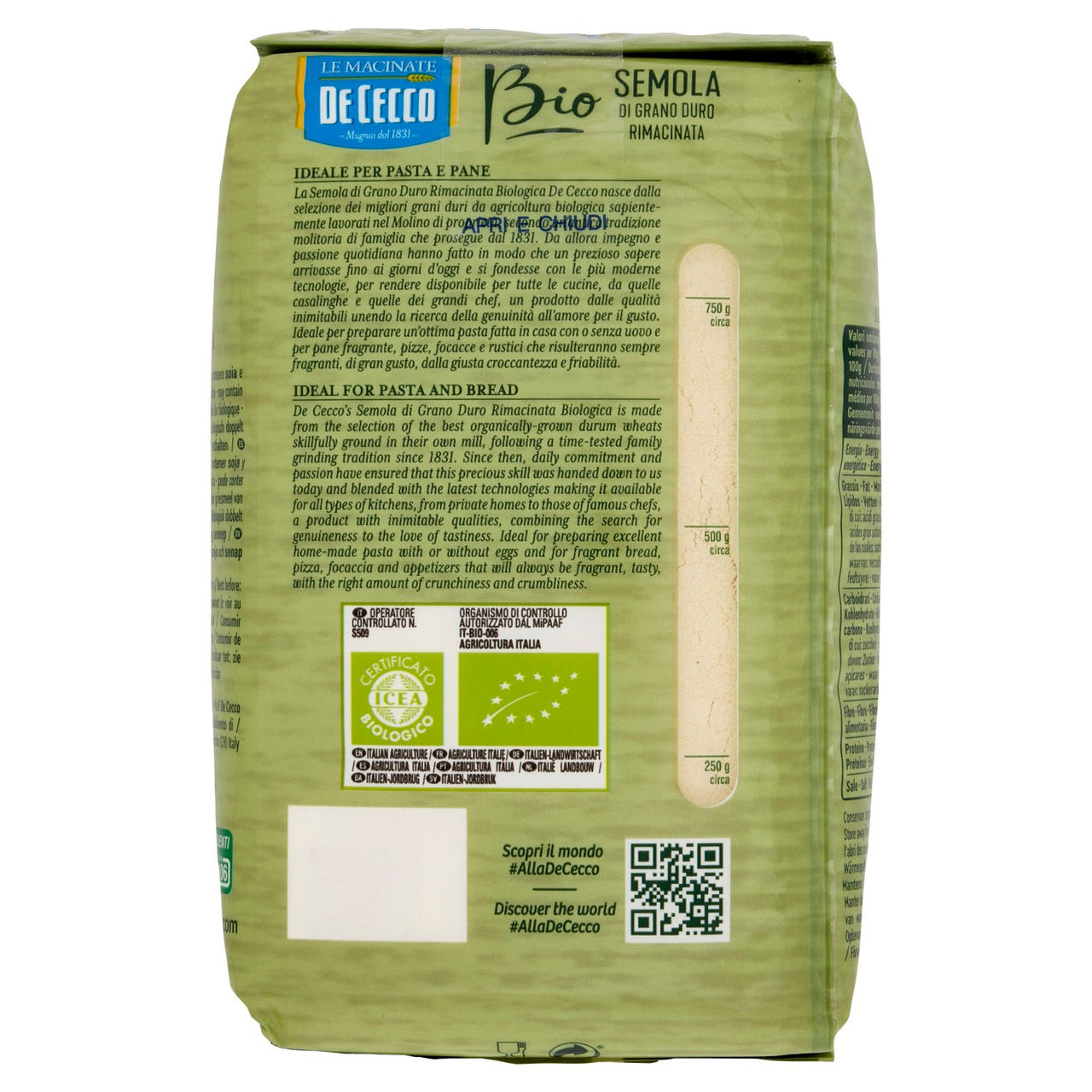 De Cecco Le Macinate Bio Semola di Grano Duro Rimacinata 1 Kg