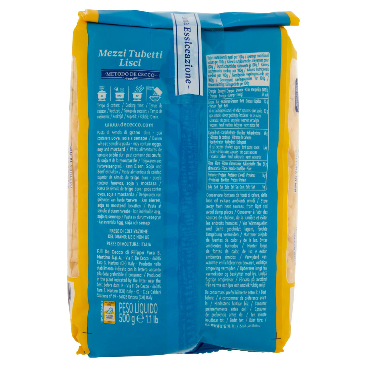 De Cecco Mezzi Tubetti Lisci n°63 500 g