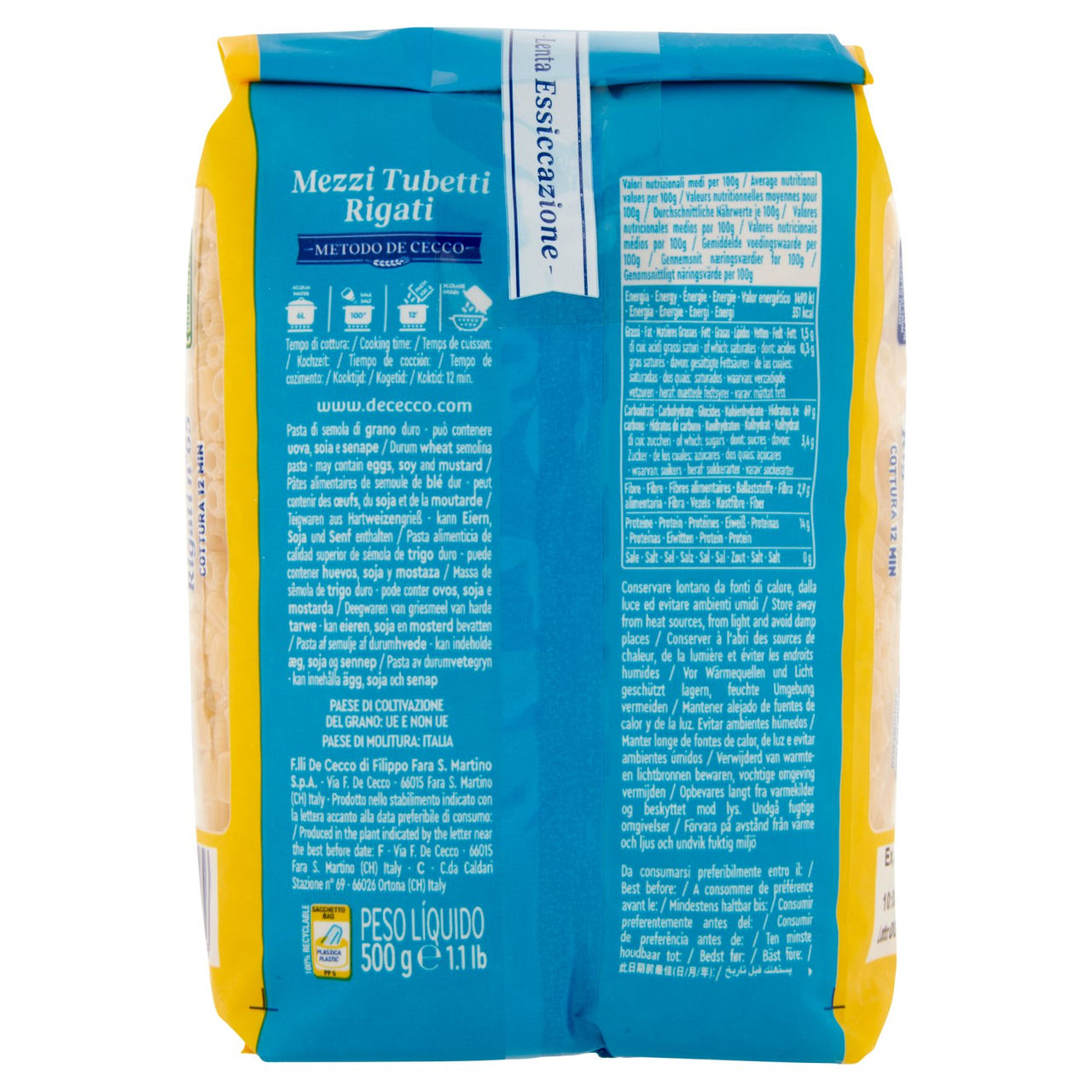 De Cecco Mezzi Tubetti Rigati n°65 500 g