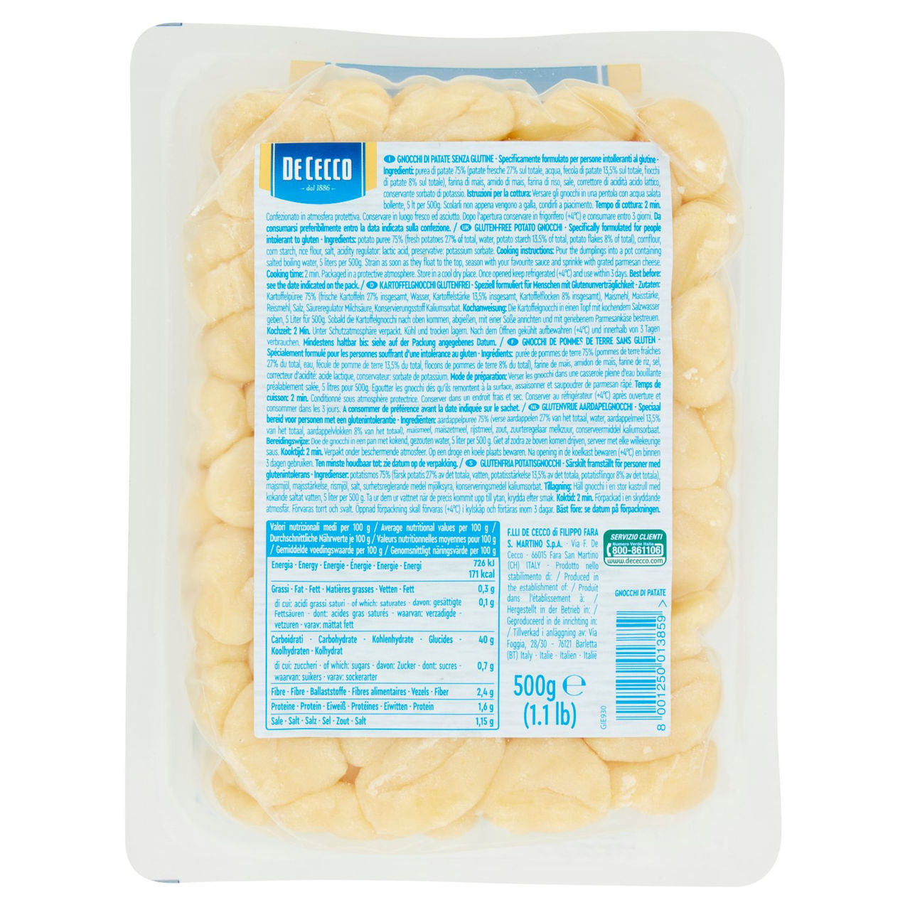 De Cecco Senza Glutine Gnocchi di Patate Fresche 500 g