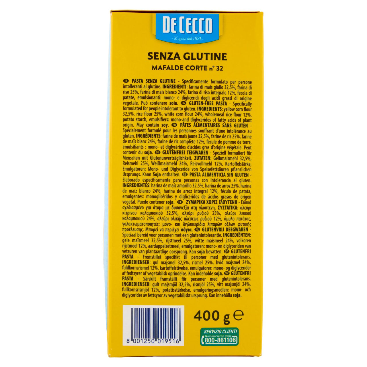 De Cecco Senza Glutine Mafalde Corte n°32 400 g