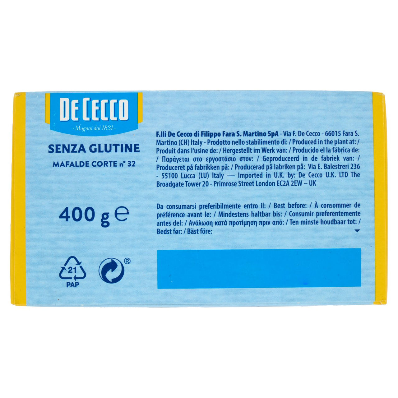 De Cecco Senza Glutine Mafalde Corte n°32 400 g