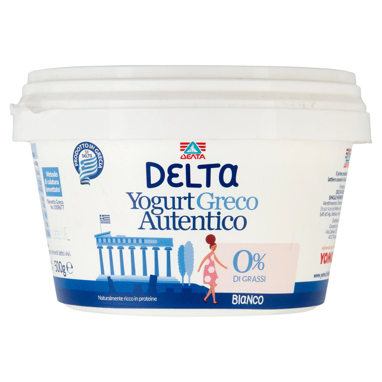 Delta Yogurt Greco Autentico 0% di Grassi Bianco 500 g