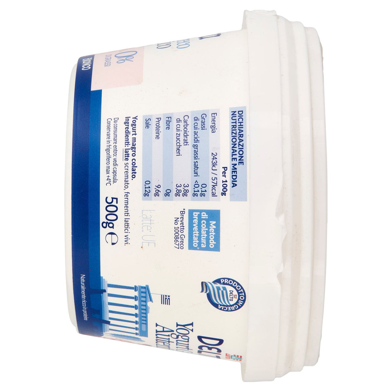 Delta Yogurt Greco Autentico 0% di Grassi Bianco 500 g