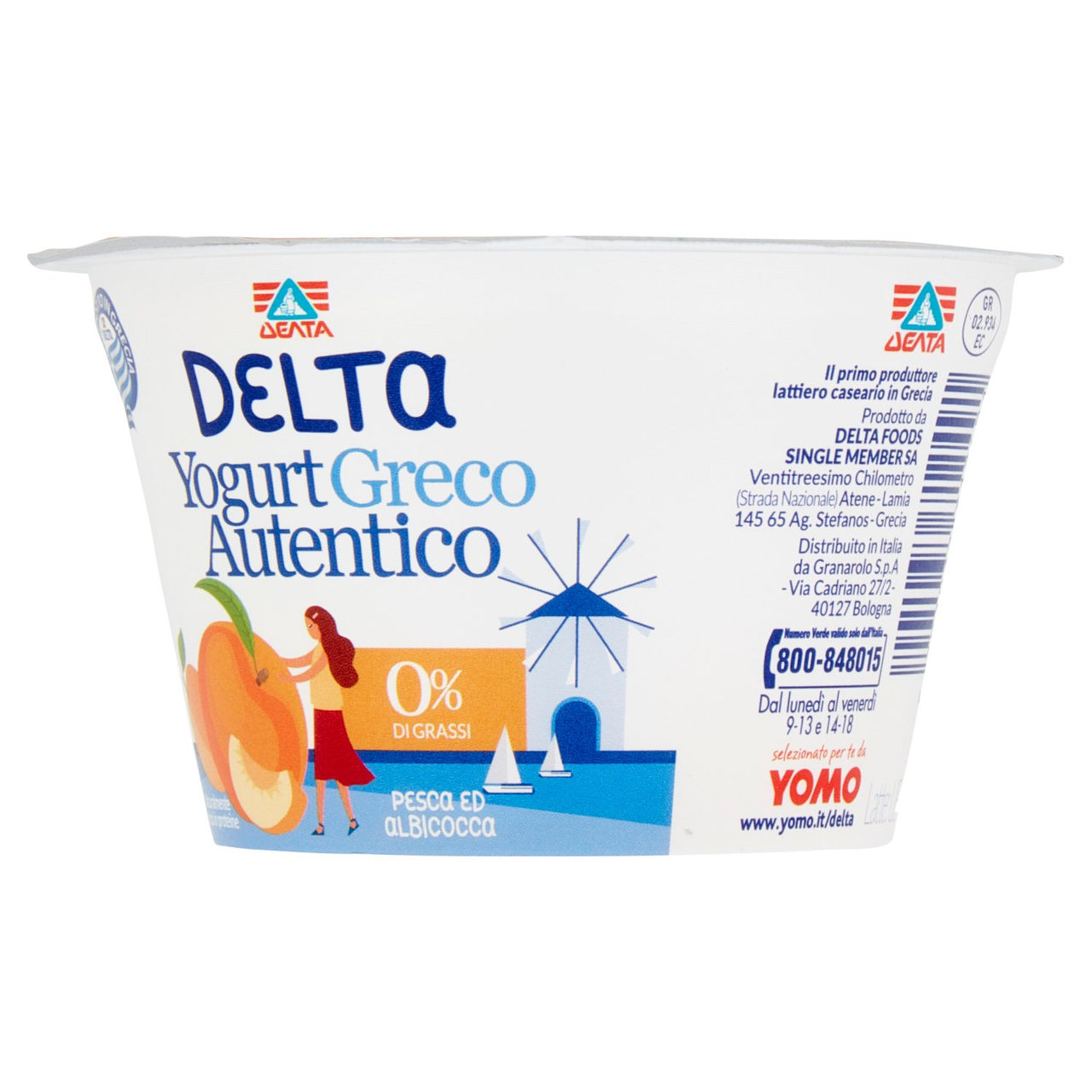 Delta Yogurt Greco Autentico 0% di Grassi Pesca ed Albicocca 150 g