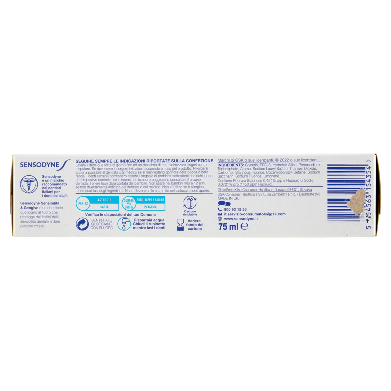 Dentifricio Sensodyne sensibilità & gengive 75 ml