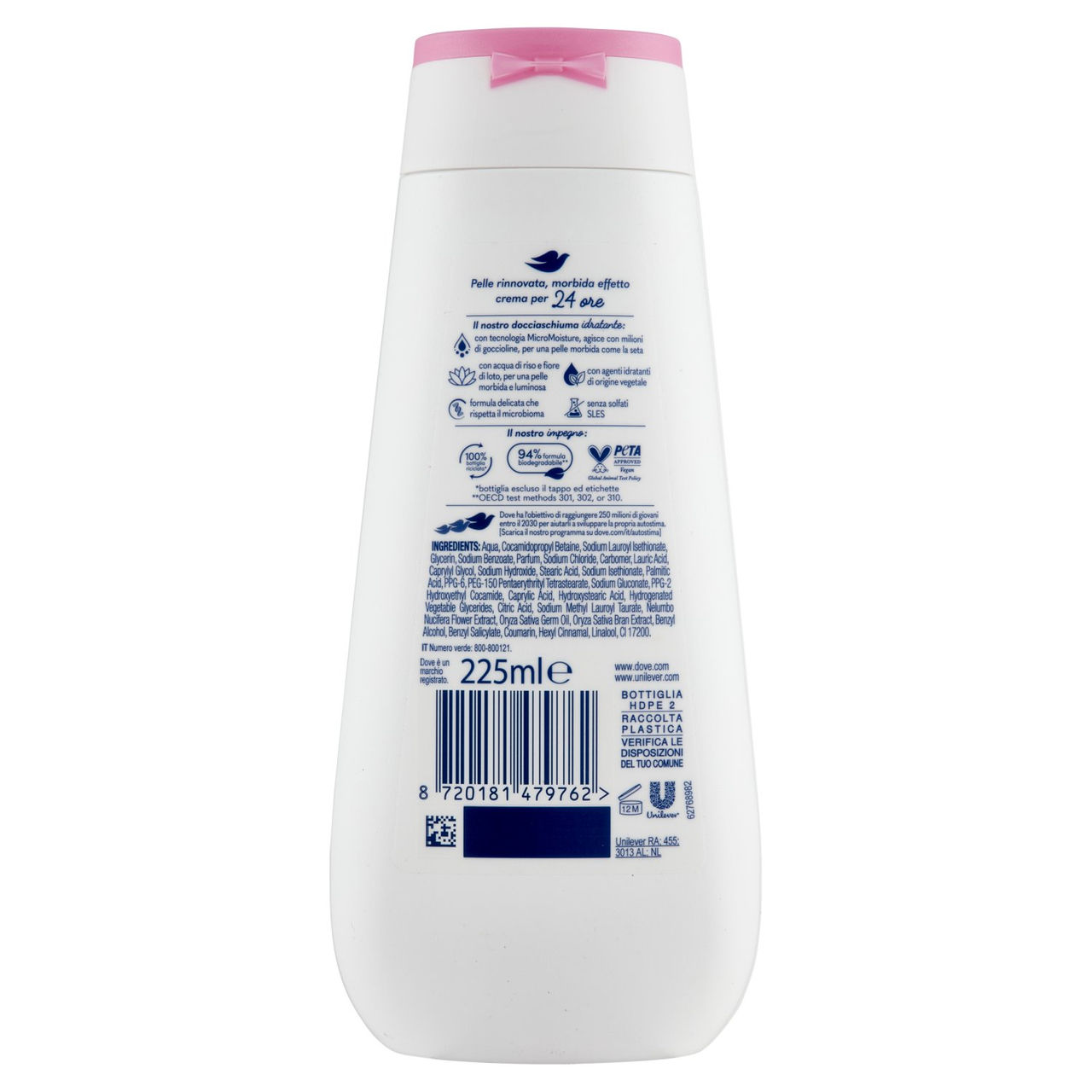 Dove Advanced Care Docciaschiuma illuminante acqua di riso e fiore di loto 225 ml
