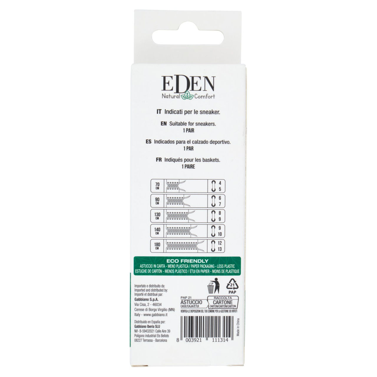 Eden Natural Comfort Lacci Piatti Larghi 130 cm 8/9 Fori 1 Paio