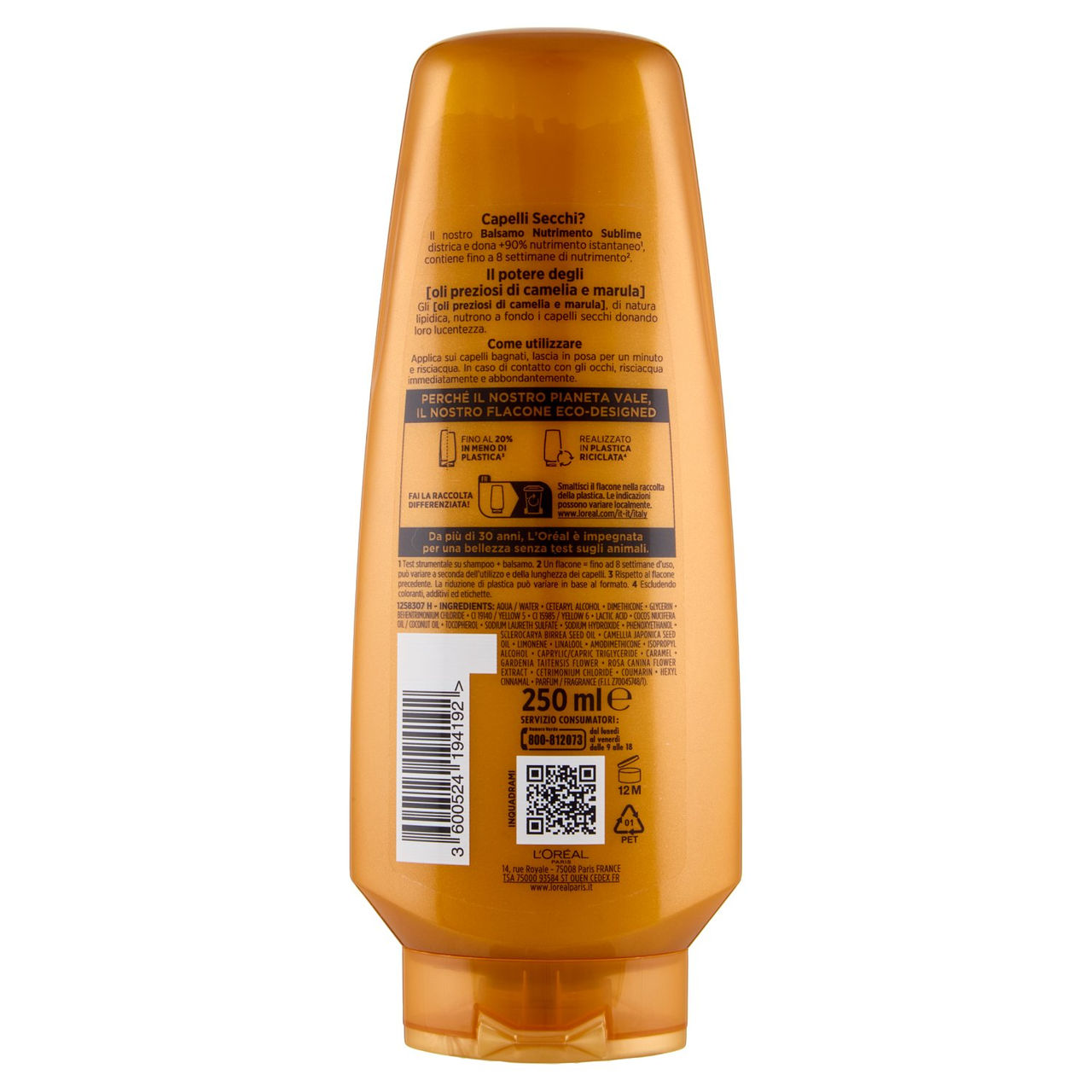 Elvive Olio Straordinario Balsamo Nutrimento Sublime, per Capelli Secchi, 250 ml