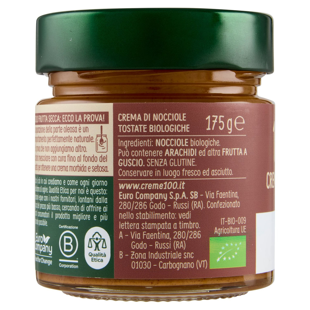 Euro Company 100% Crema di Nocciole Bio 175 g