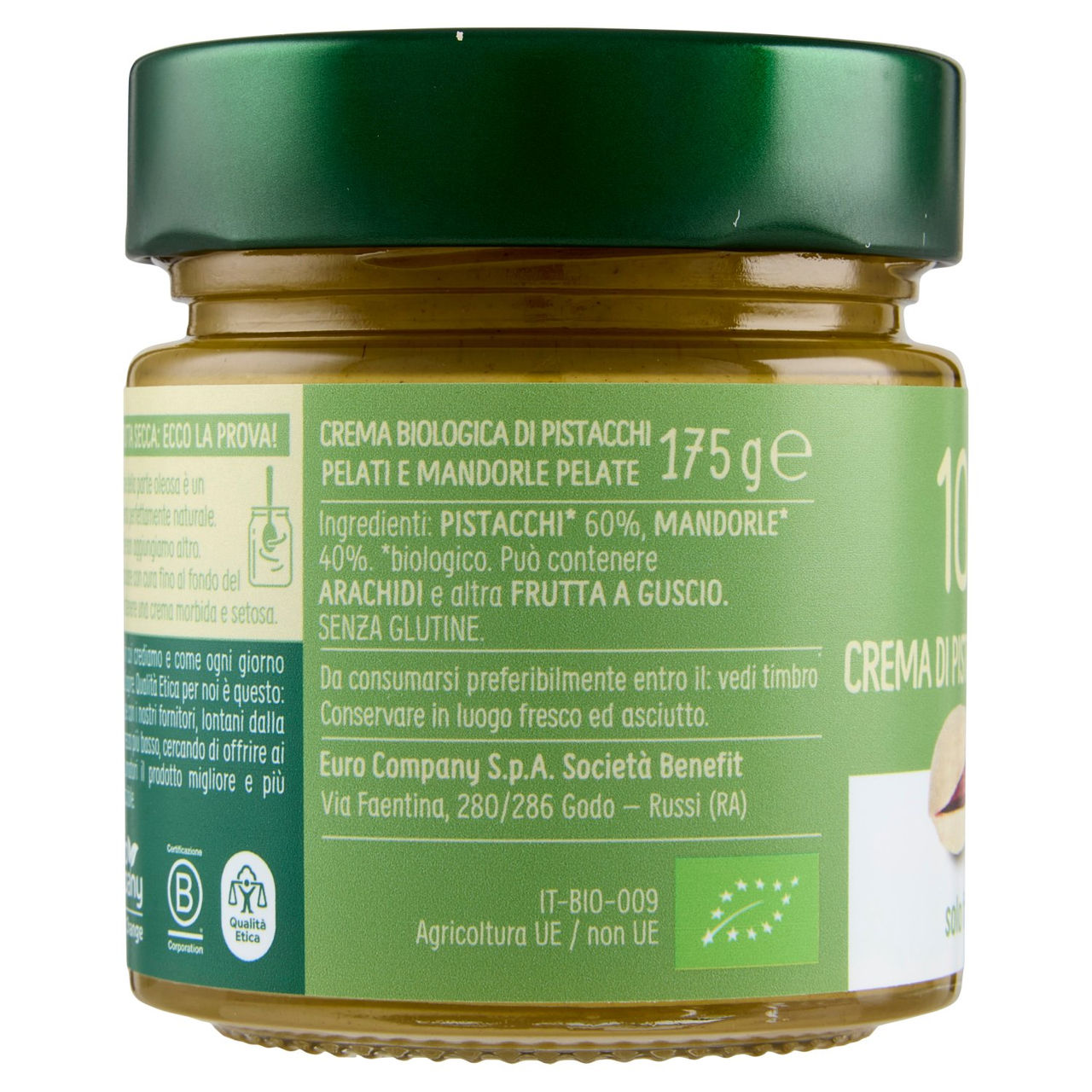 Euro Company 100% Crema di Pistacchi e Mandorle Bio 175 g