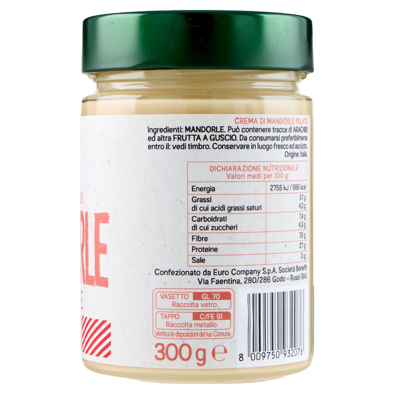 Euro Company 100% Crema Pura di Mandorle Italiane 300 g