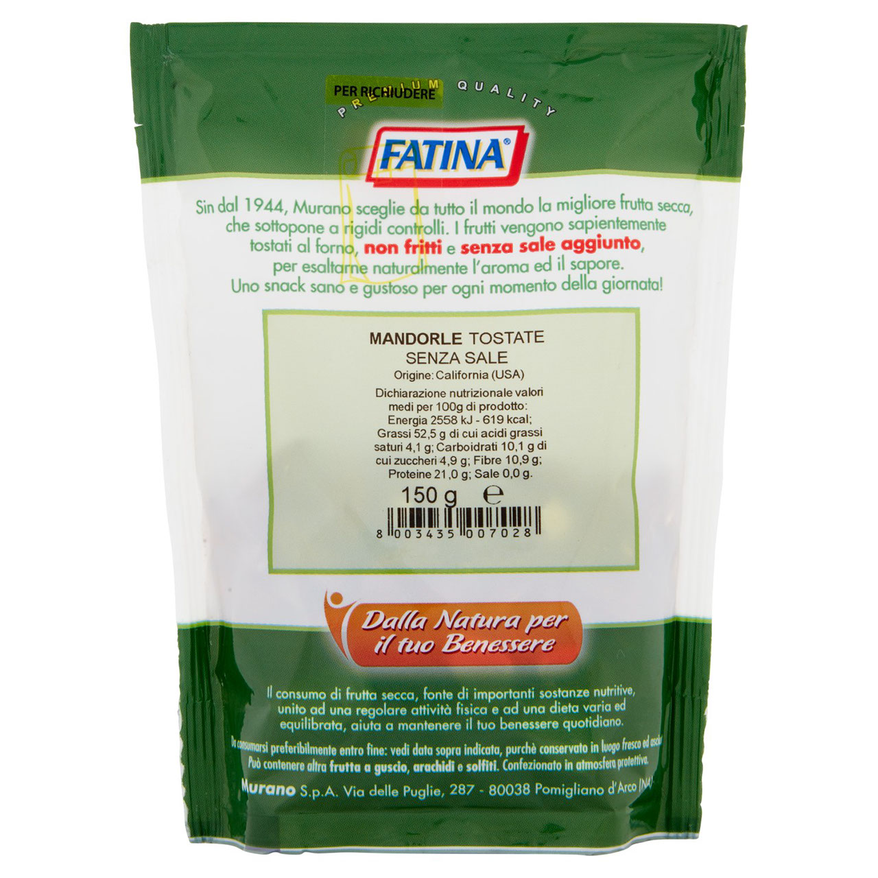 Fatina Snack Frutta Secca Tostata al Naturale Mandorle 150 g