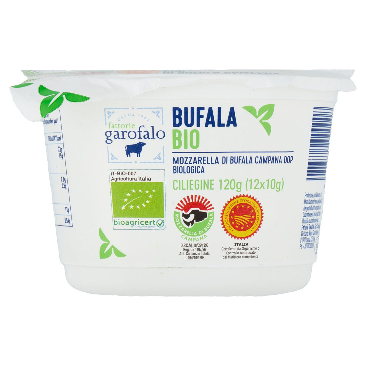 fattorie garofalo Bufala Bio Mozzarella di Bufala Campana DOP Biologica Ciliegine 12 x 10 g