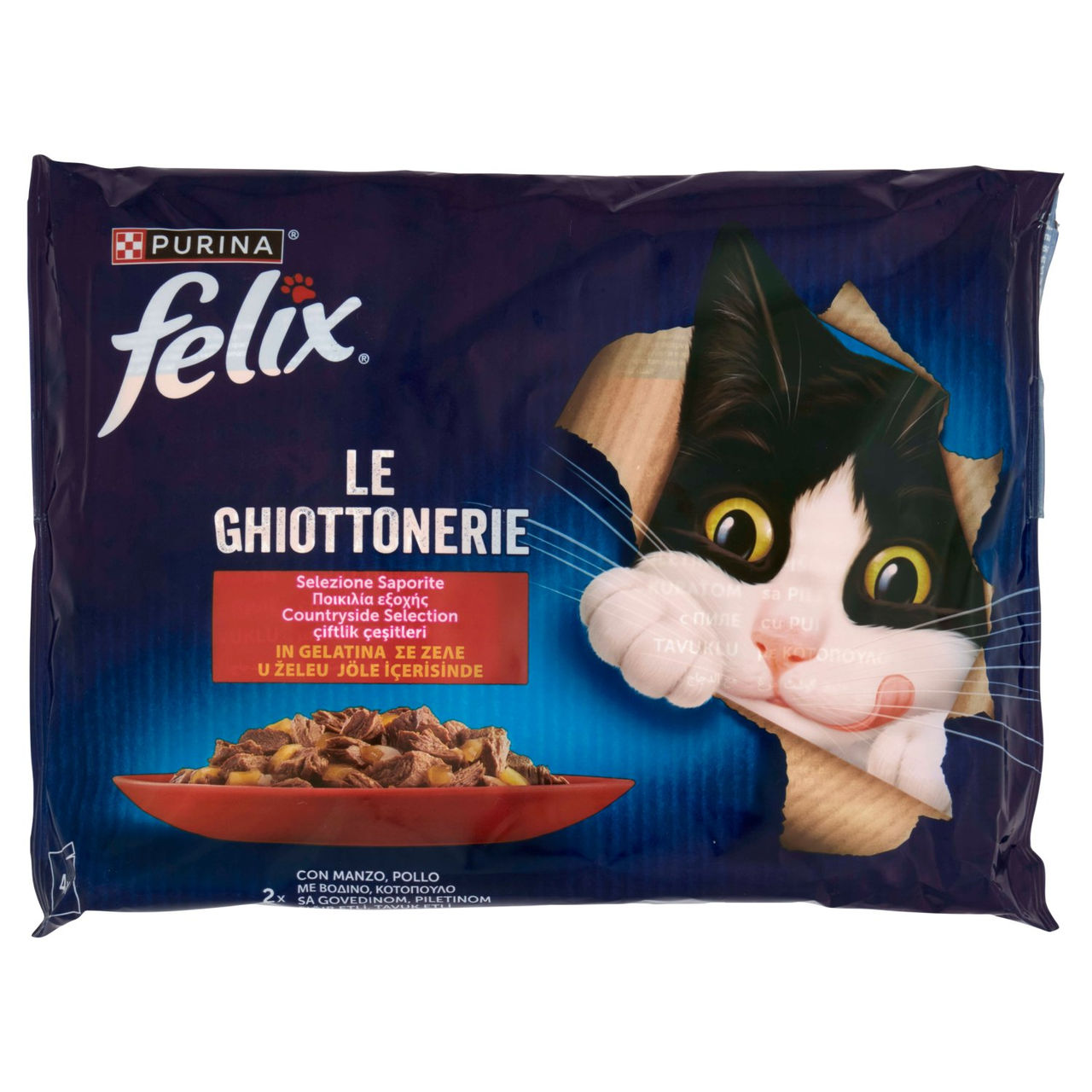 FELIX Le Ghiottonerie Selezioni Saporite in Gelatina Manzo, Pollo 4x85g