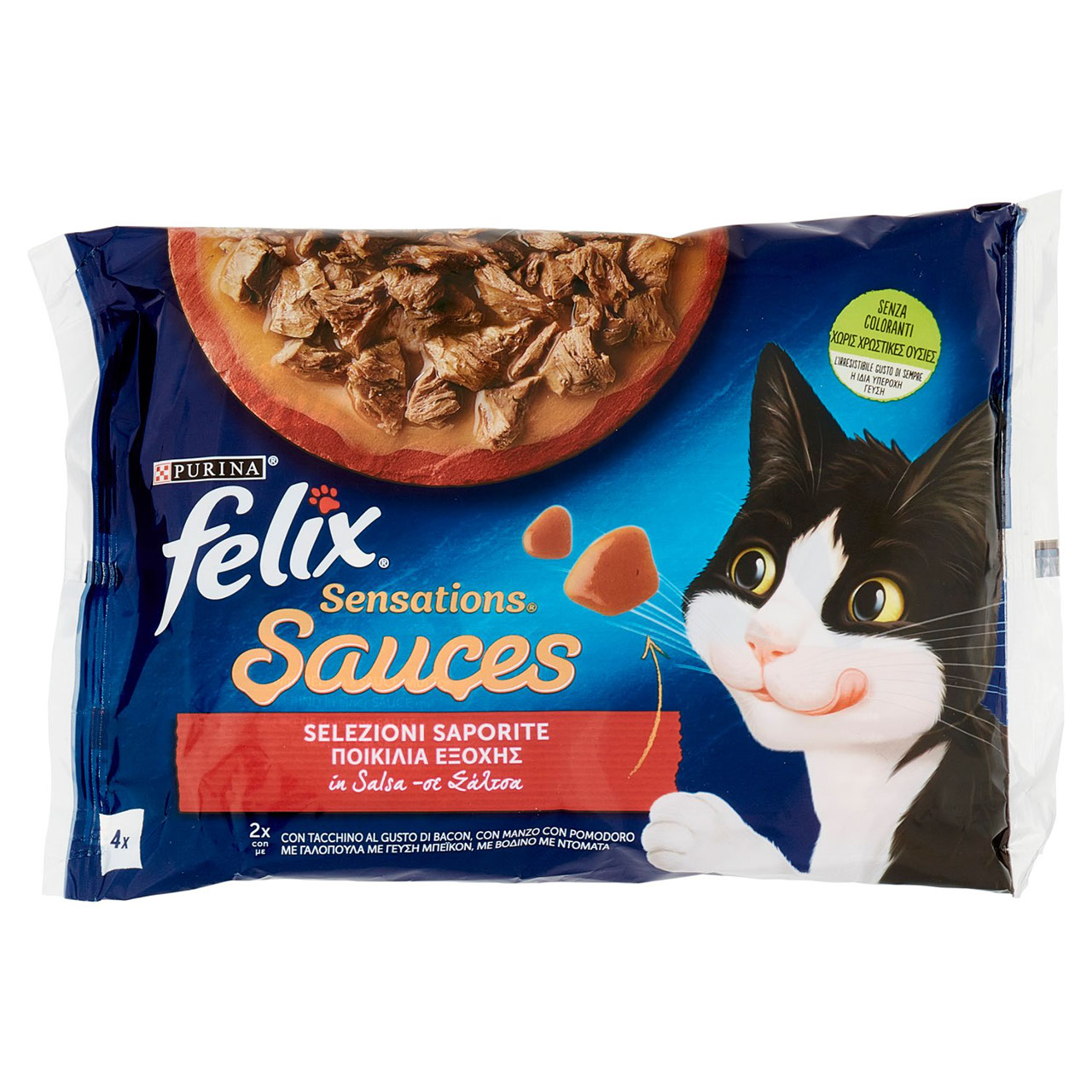 FELIX Sensations Sauces Selezione Saporite in Salsa (Tacchino/Bacon & Manzo/Pomodoro) 4 x 85 g