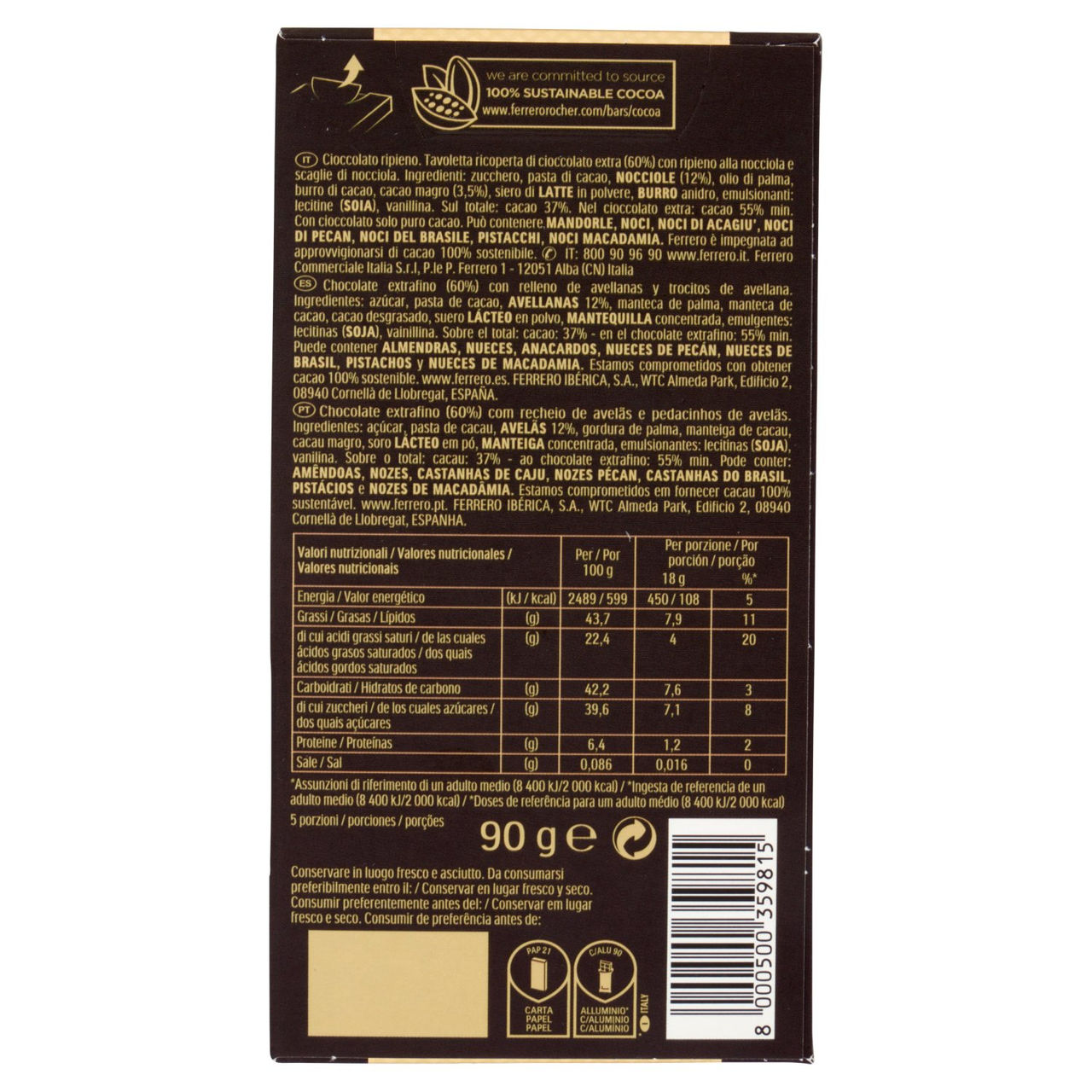 Ferrero Rocher Dark 55%** Nocciola 90 g