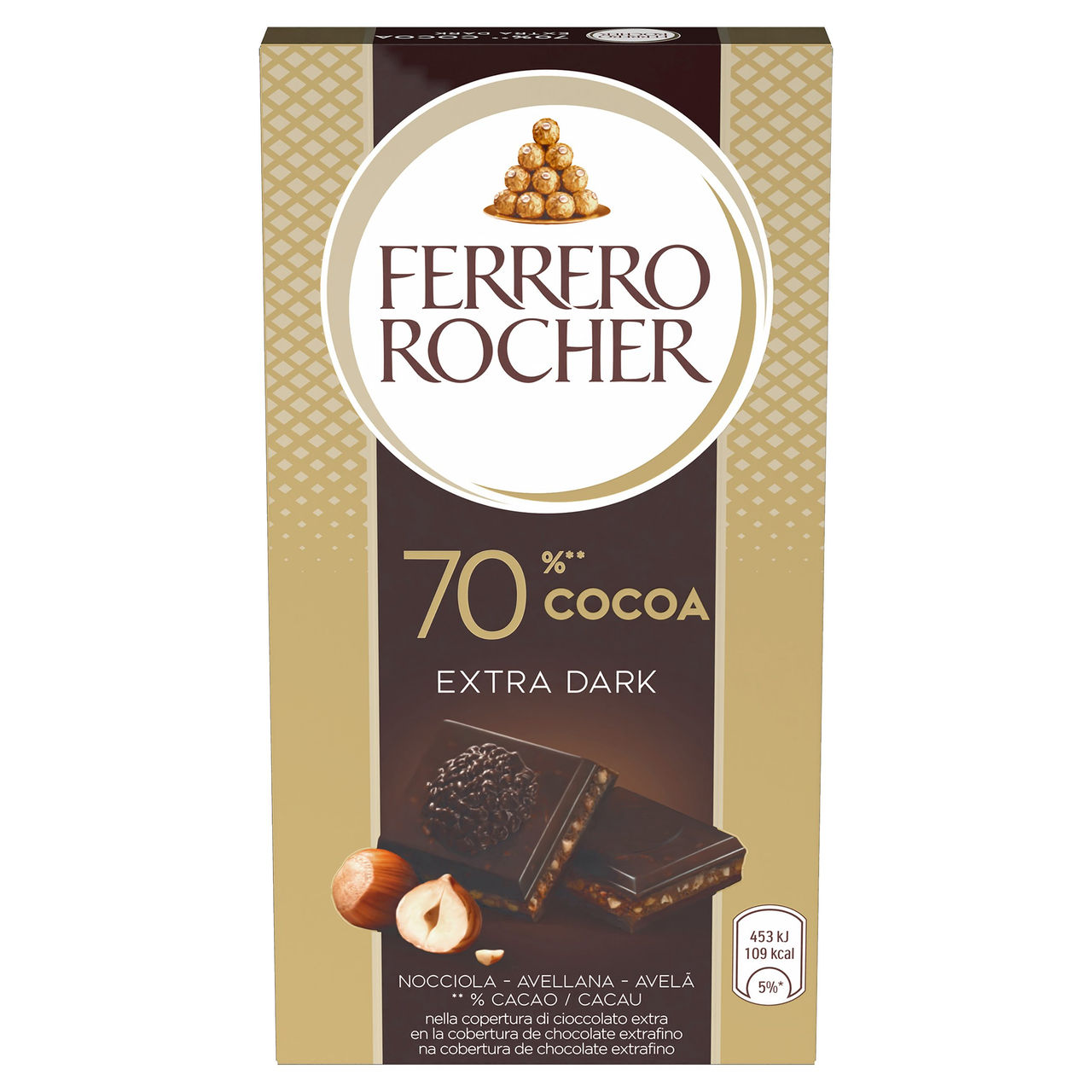 Ferrero Rocher Dark - Tavoletta di cioccolato extra fondente 70% con ripieno alla nocciola 90 g