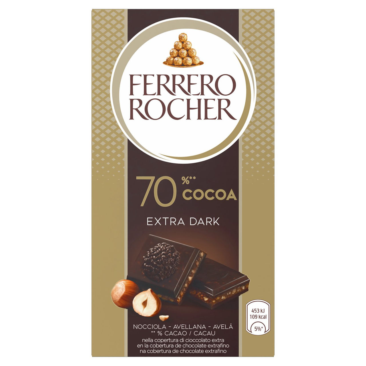 Ferrero Rocher Dark - Tavoletta di cioccolato extra fondente 70% con ripieno alla nocciola 90 g