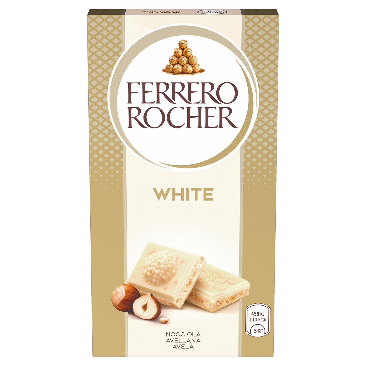 Ferrero Rocher White - Tavoletta di cioccolato bianco con ripieno alla nocciola 90 g
