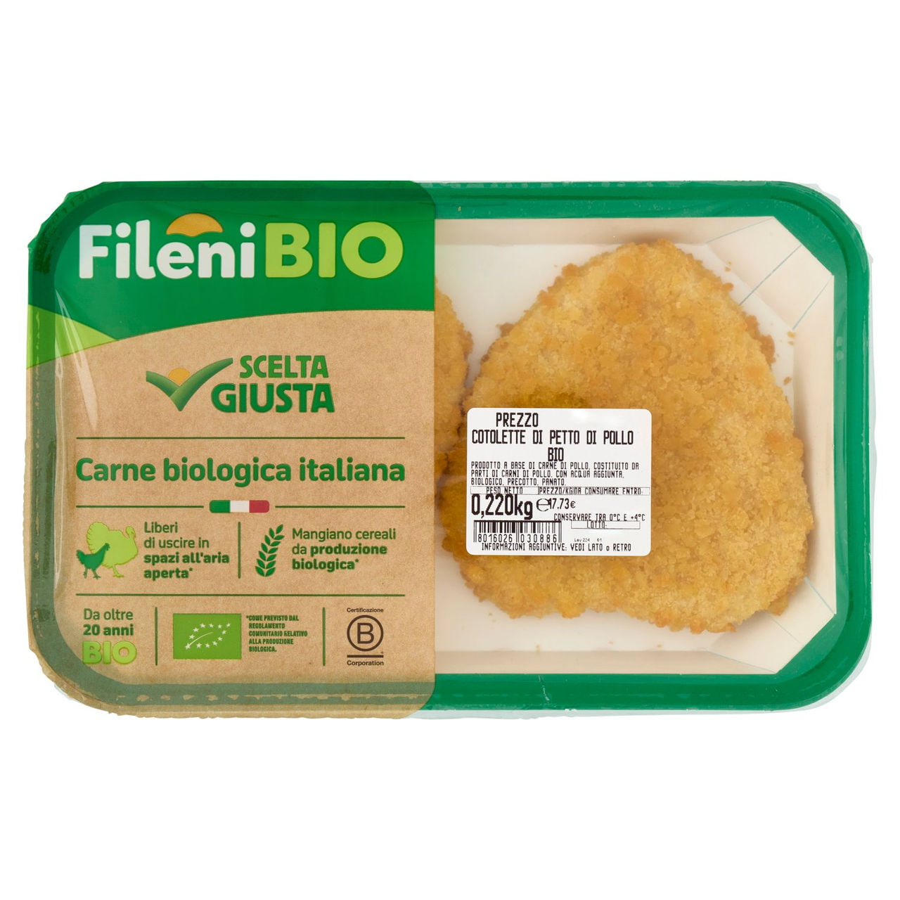 Fileni Bio Cotolette di Petto di Pollo Bio 0,220 kg