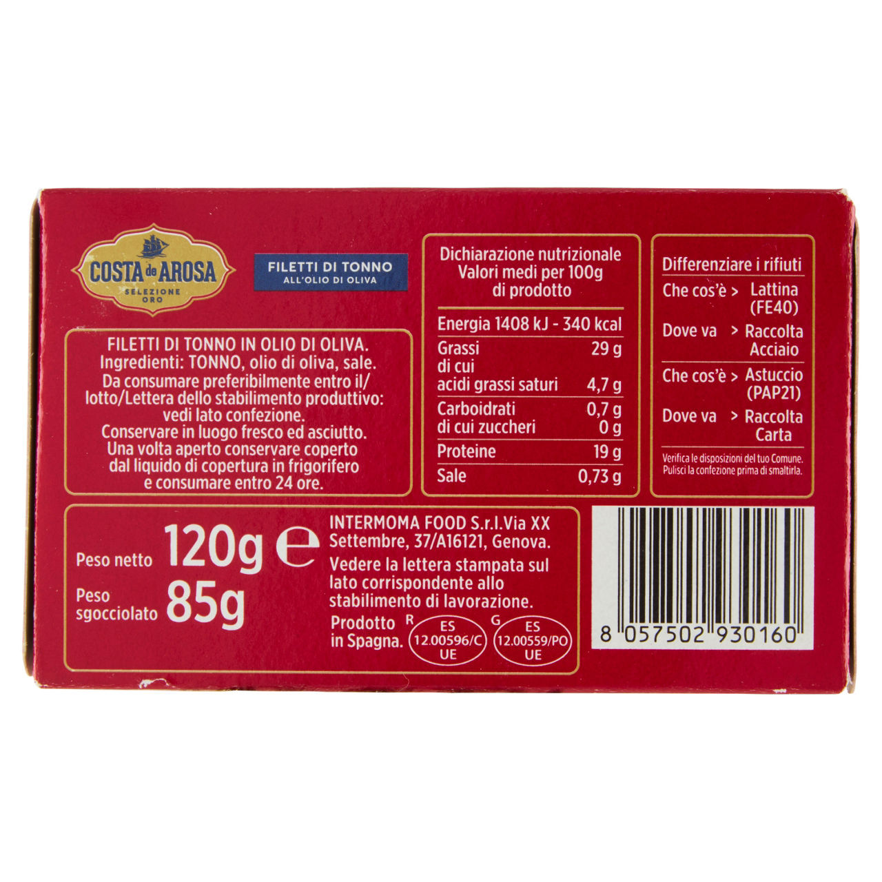 Filetto di tonno lattina costa de arosa  120 g