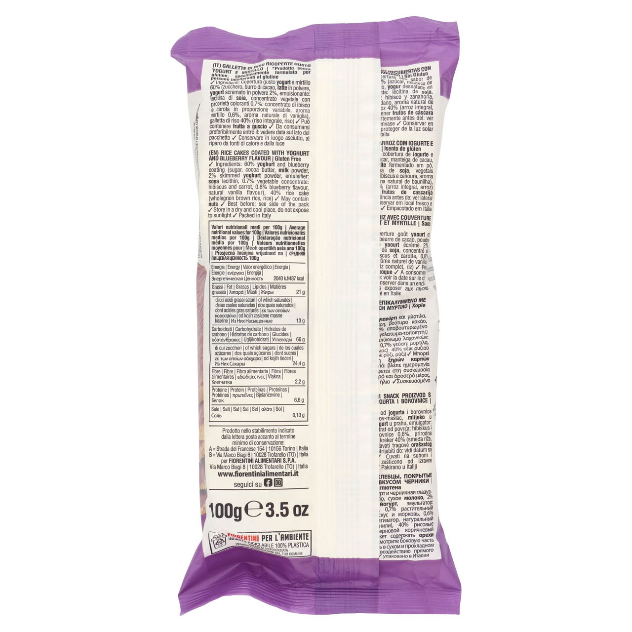 Fiorentini le Originali Yogo Rice Gallette di Riso Yogurt e Mirtillo 100 g