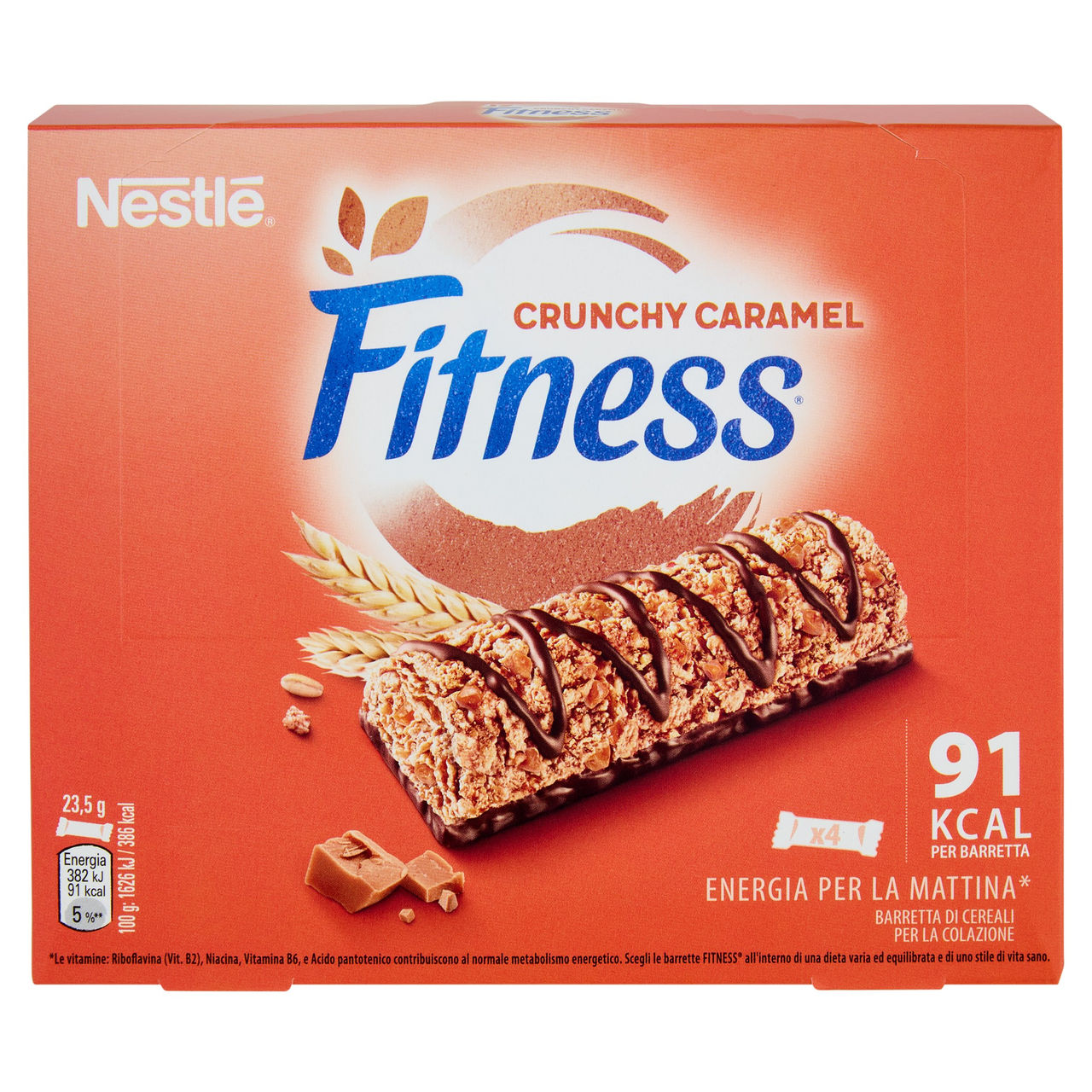 FITNESS Crunchy Caramel Barrette Cereali Integrali con Cioccolato e Caramello 4 pezzi da 23,5g
