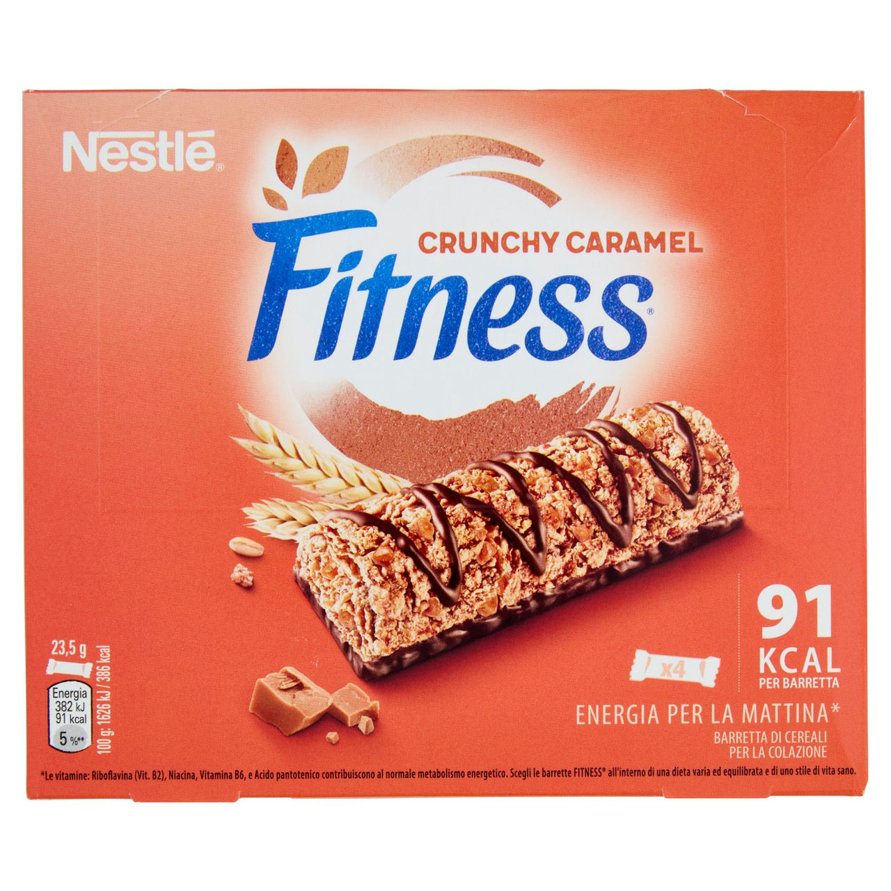 FITNESS Crunchy Caramel Barrette Cereali Integrali con Cioccolato e Caramello 4 pezzi da 23,5g
