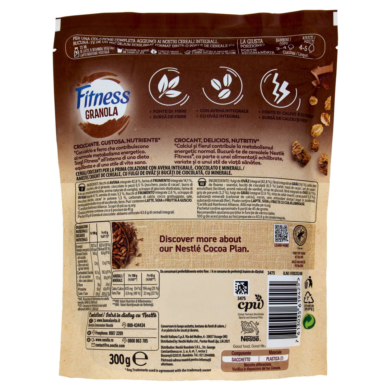 FITNESS Granola Cioccolato con Avena e Cereali Integrali 300g