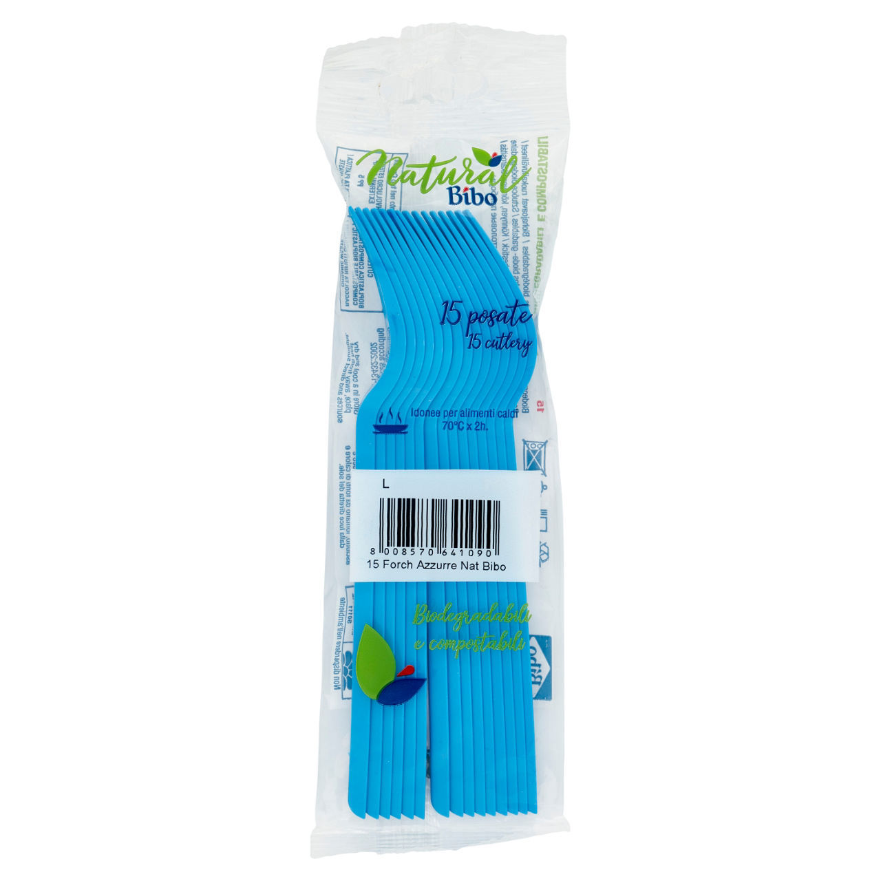Forchette Natural Bibo biodegradabili azzurre conf. da 15 pezzi