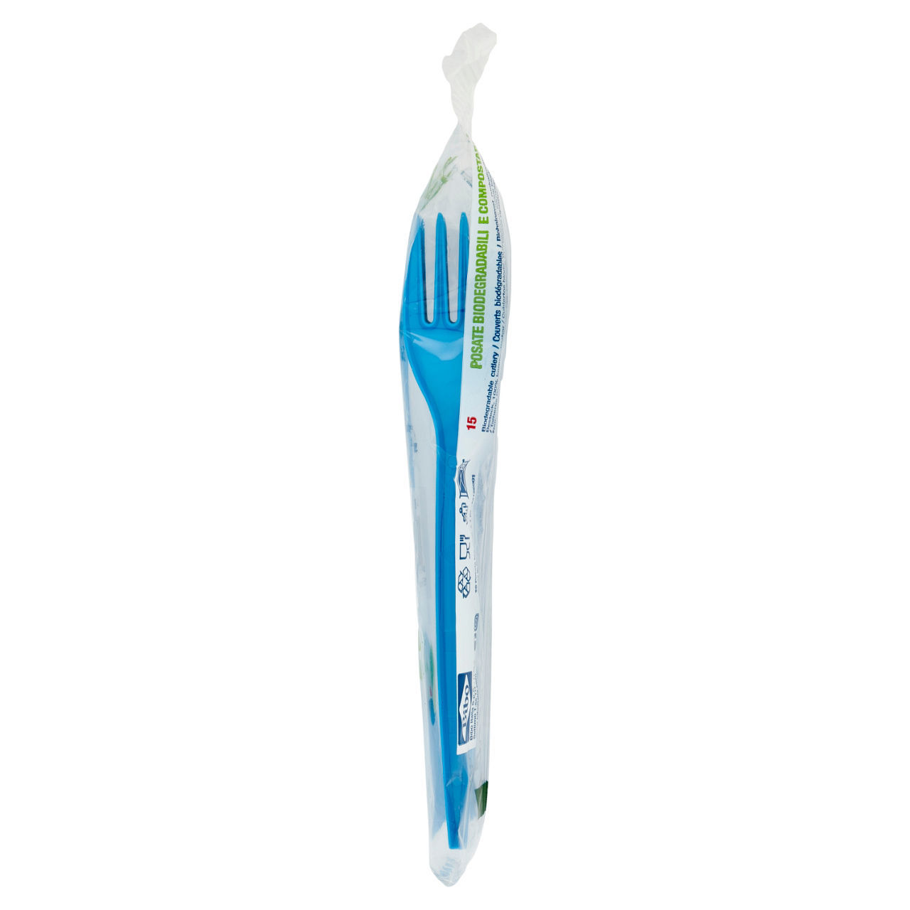 Forchette Natural Bibo biodegradabili azzurre conf. da 15 pezzi