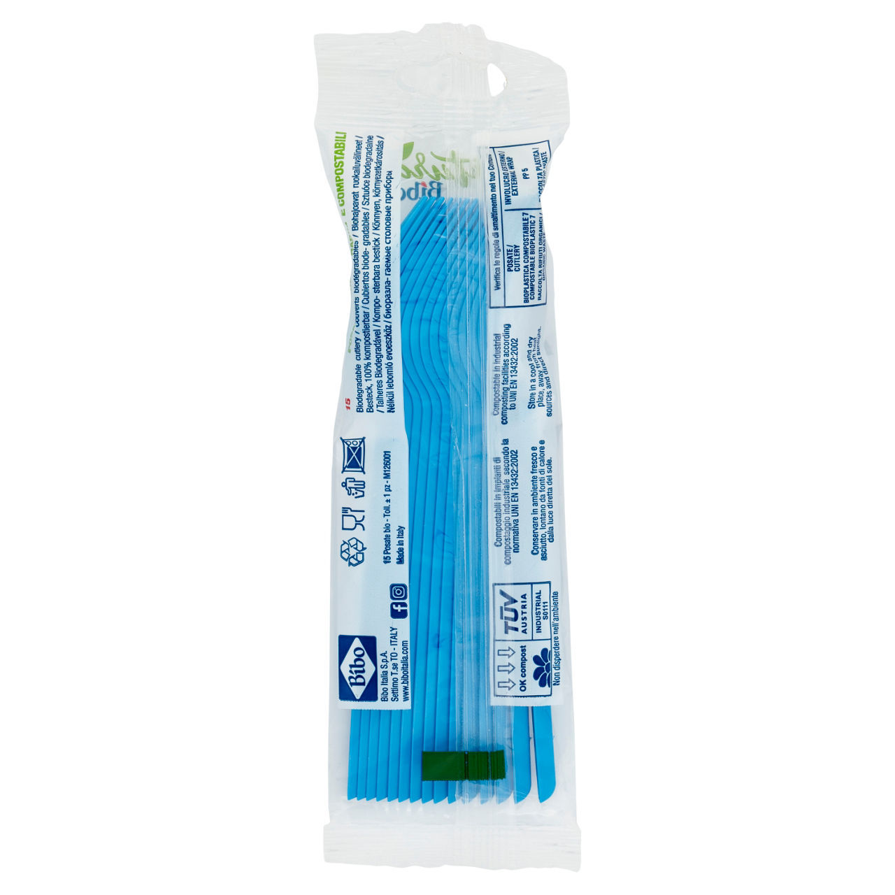 Forchette Natural Bibo biodegradabili azzurre conf. da 15 pezzi